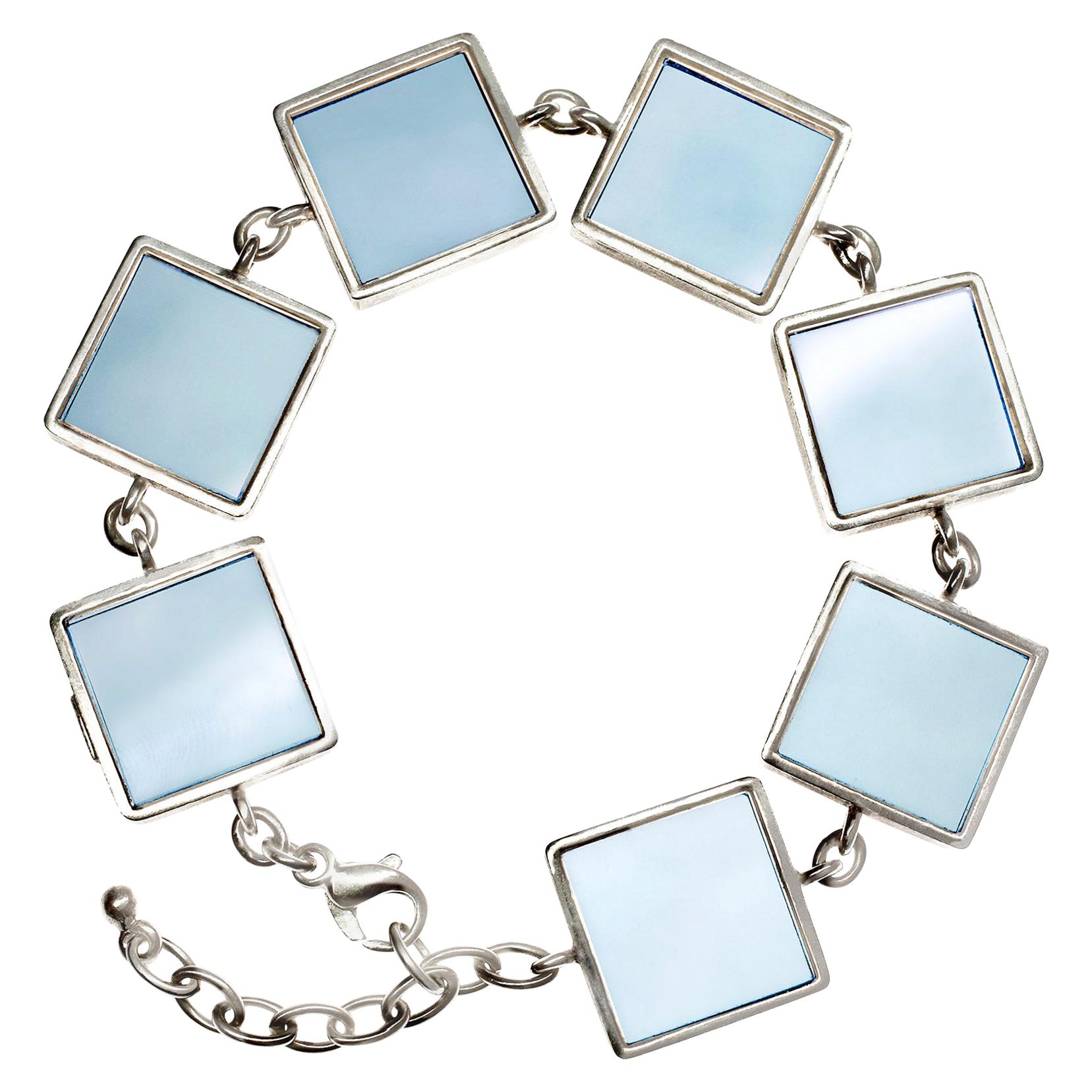 Art Deco Style Link Bracelet with Big Sky Blue Quartzes 