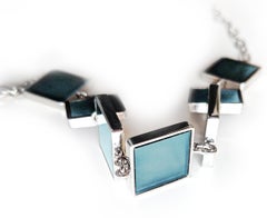 Art Deco Style Link Bracelet with Big Sky Blue Quartzes