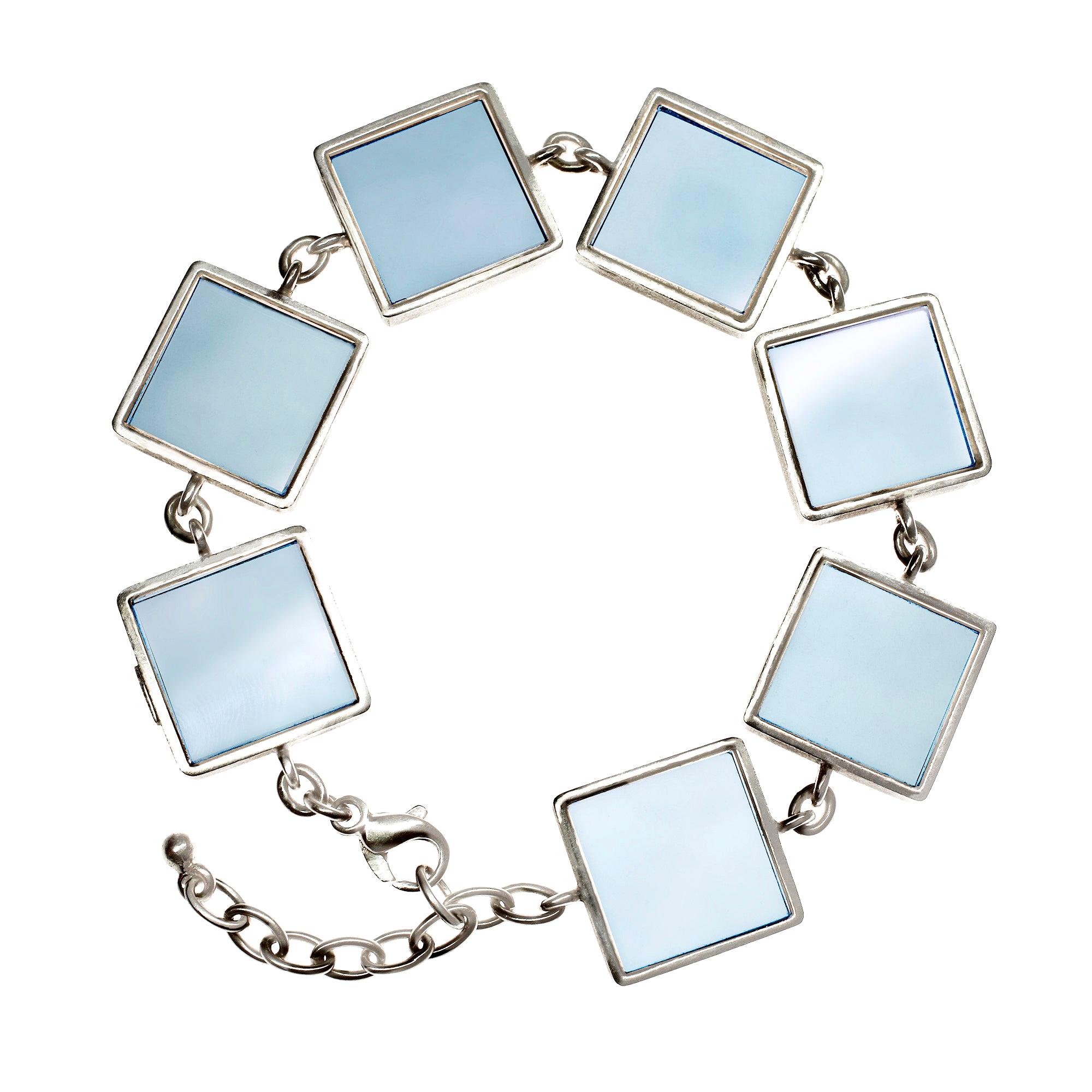 Sterling Silver Architectural Contemporary Bracelet with Natural Chalcedonies