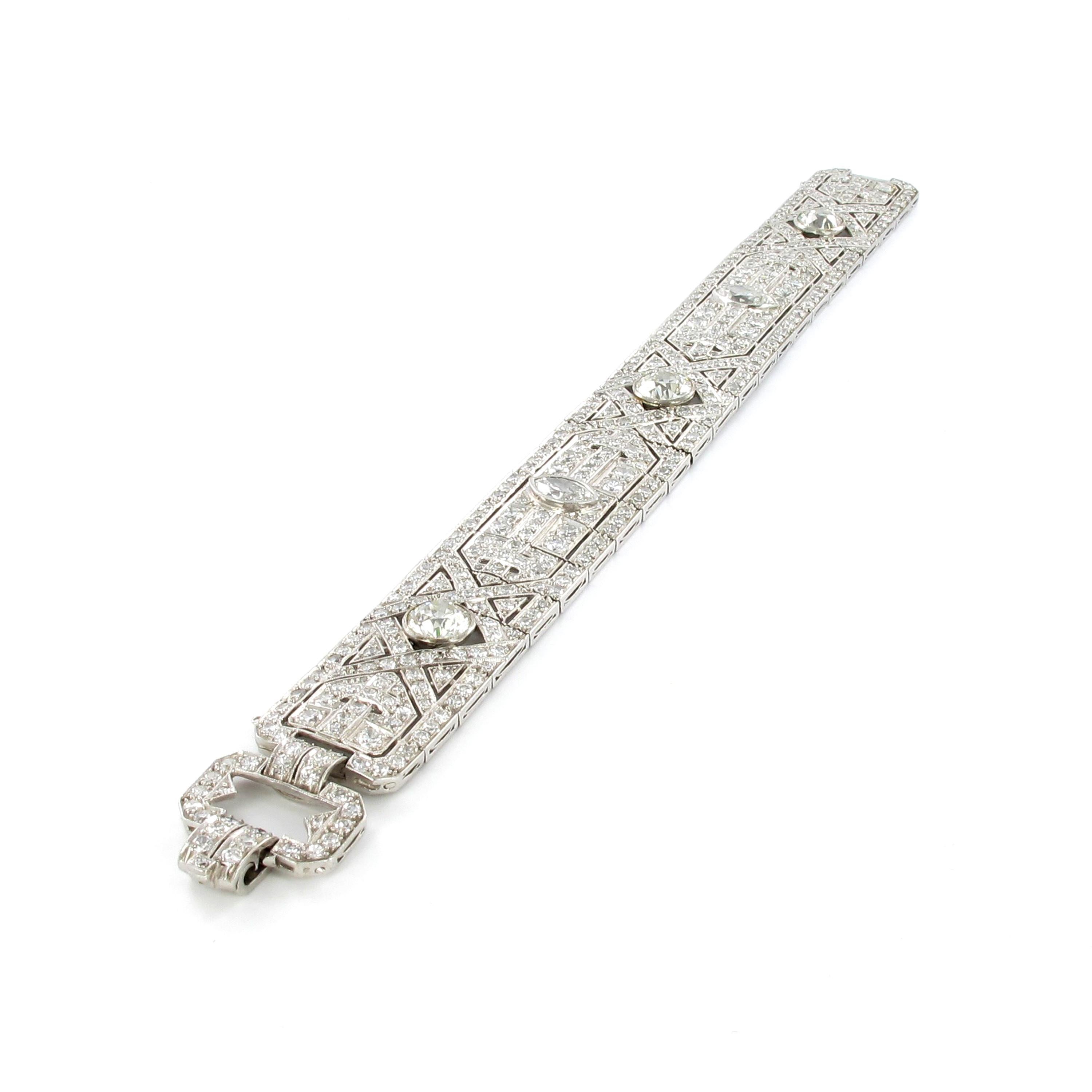 Art-déco-Armband aus Platin 950 mit Diamanten im Zustand „Gut“ im Angebot in Lucerne, CH