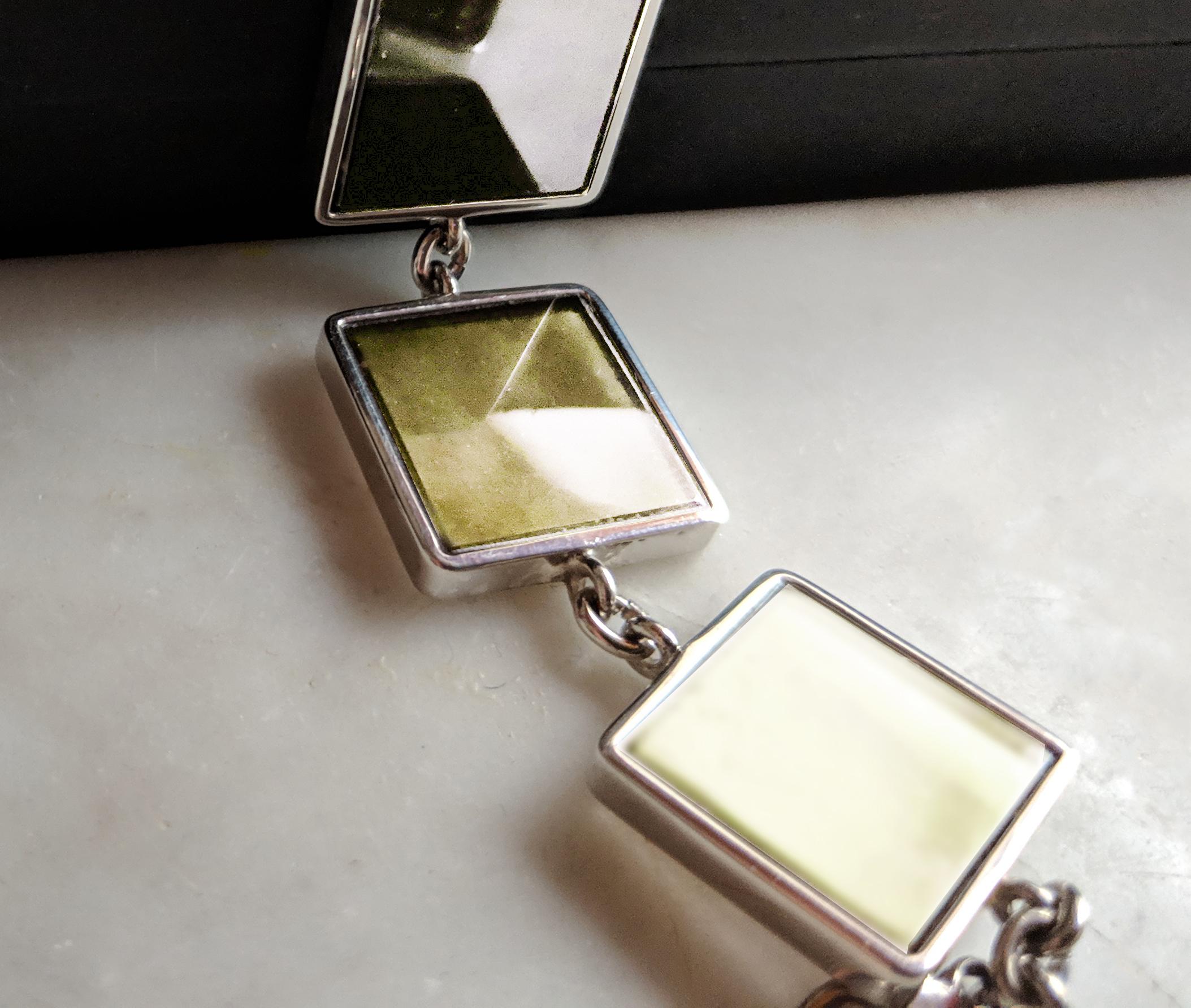 Women's or Men's Featured in Vogue Sterling Silver Art Deco Style Bracelet with Lemon Quartzes For Sale
