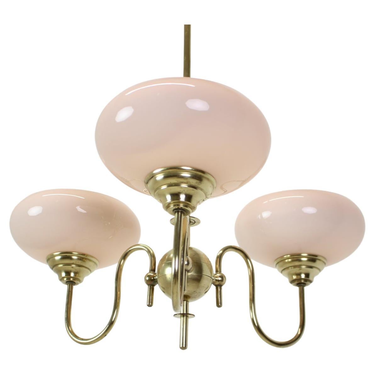 Art Deco Brass 3Flamming Chandelier, 1930s at 1stDibs