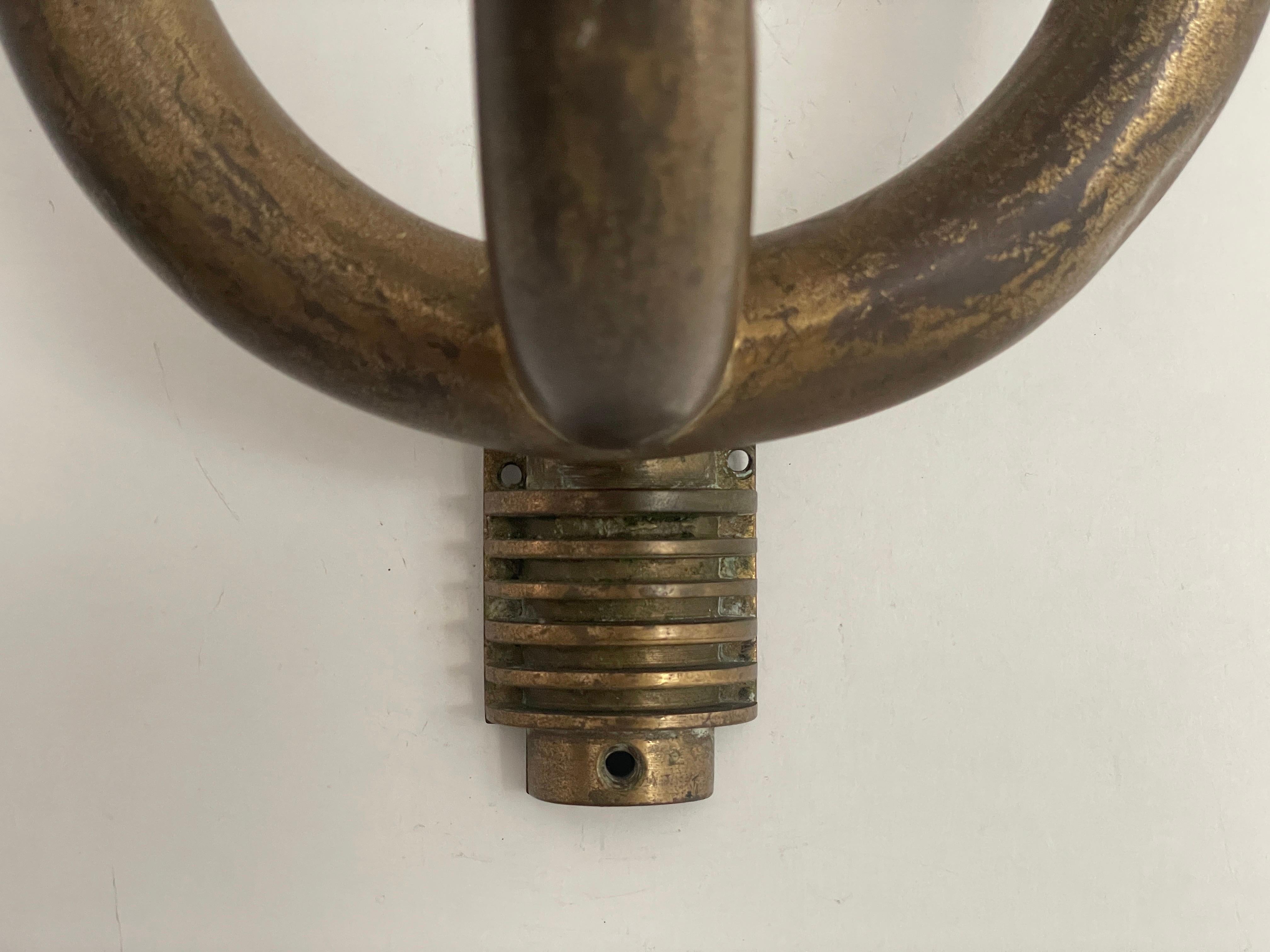 Coppia di lampade a 3 teste in ottone Art Deco, anni '50, Italia in vendita 4