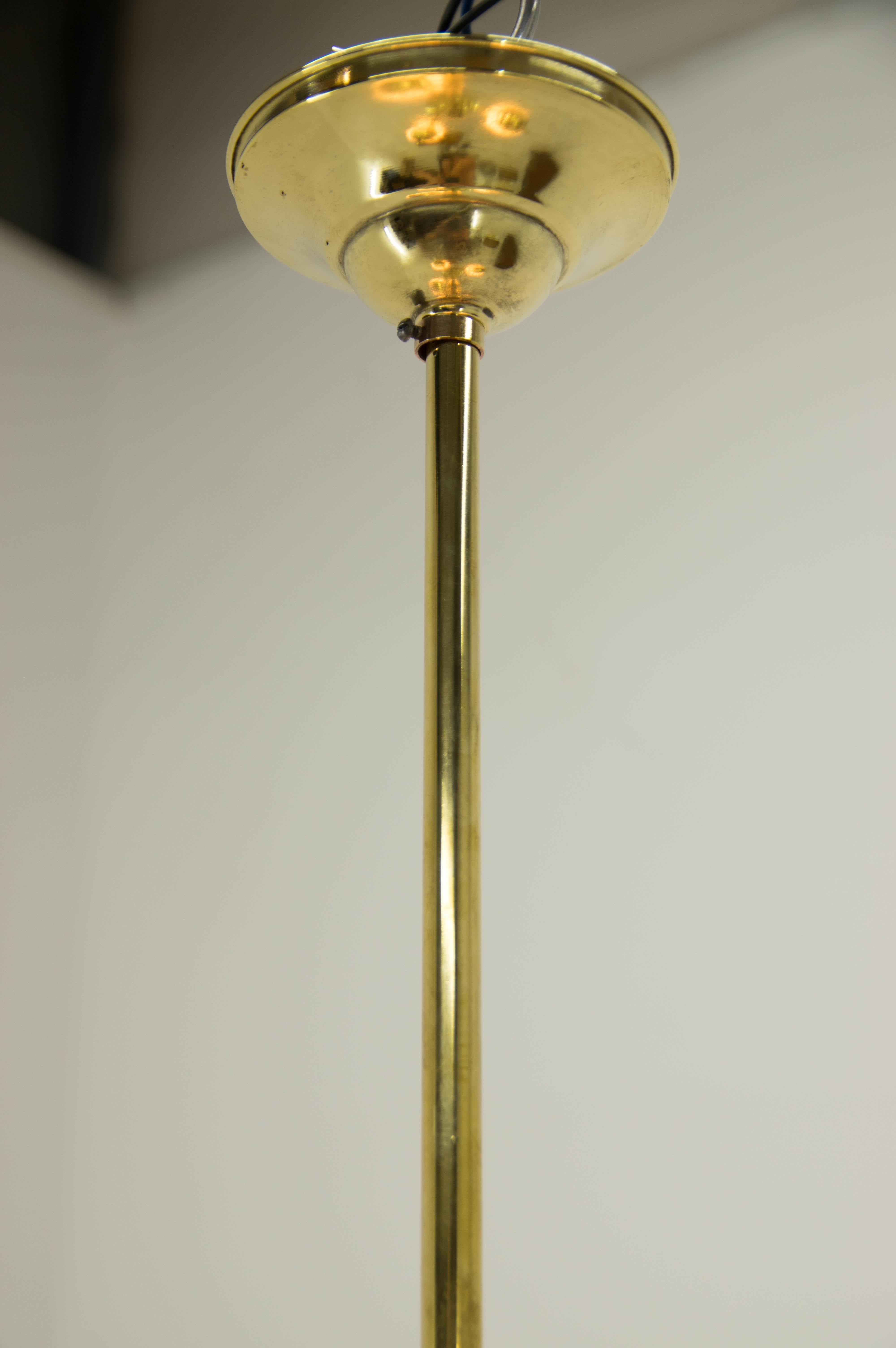 Art Deco Brass 4-Flamming Chandelier, 1930s In Good Condition In Praha, CZ