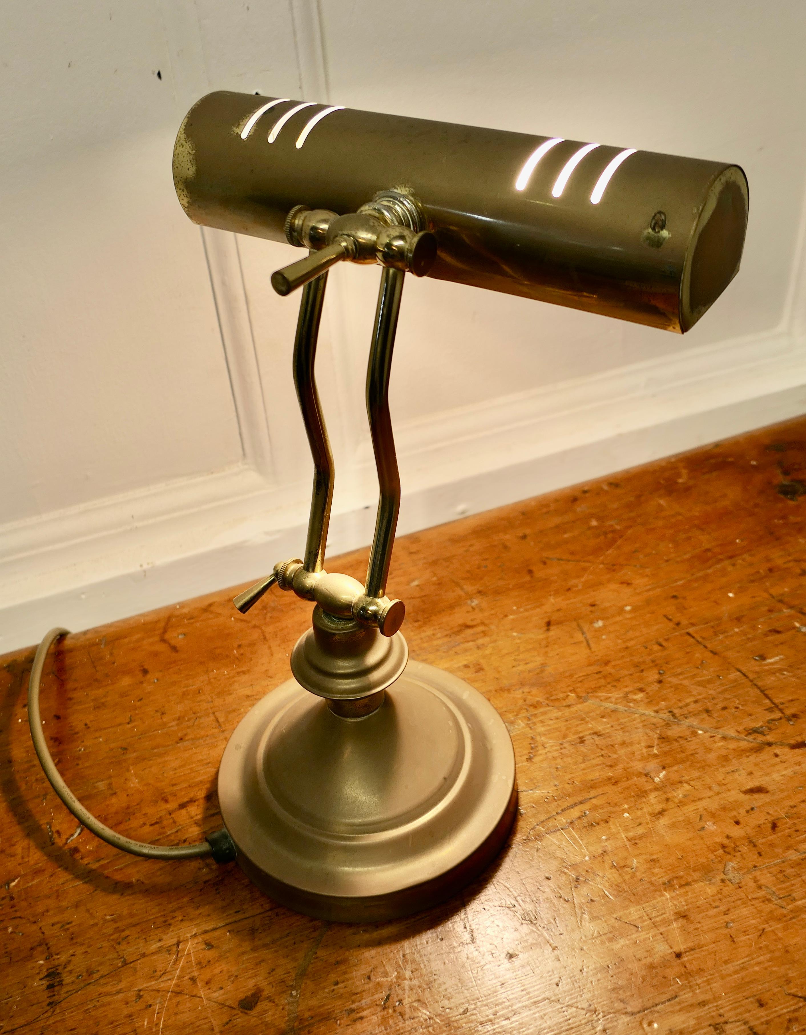 Mid-20th Century Art Deco Brass Adjustable Bankers Desk Lamp    