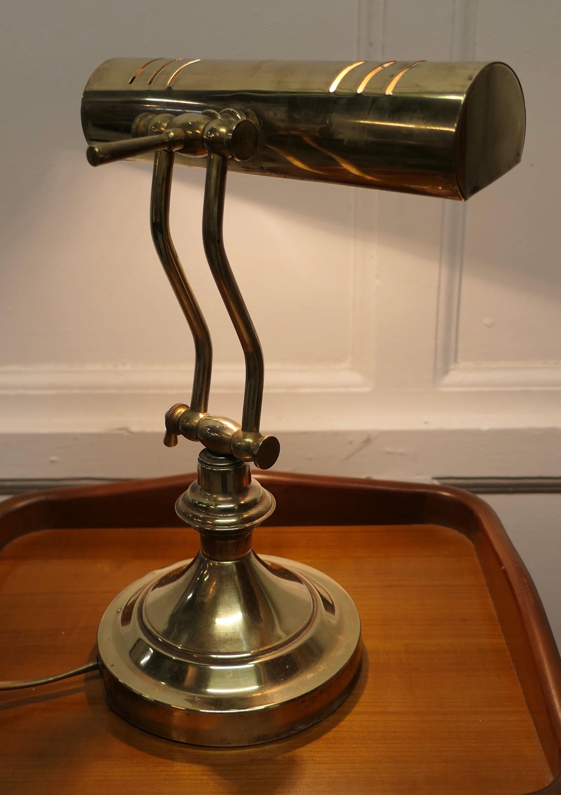 20th Century Art Deco Brass Adjustable Bankers Desk Lamp    
