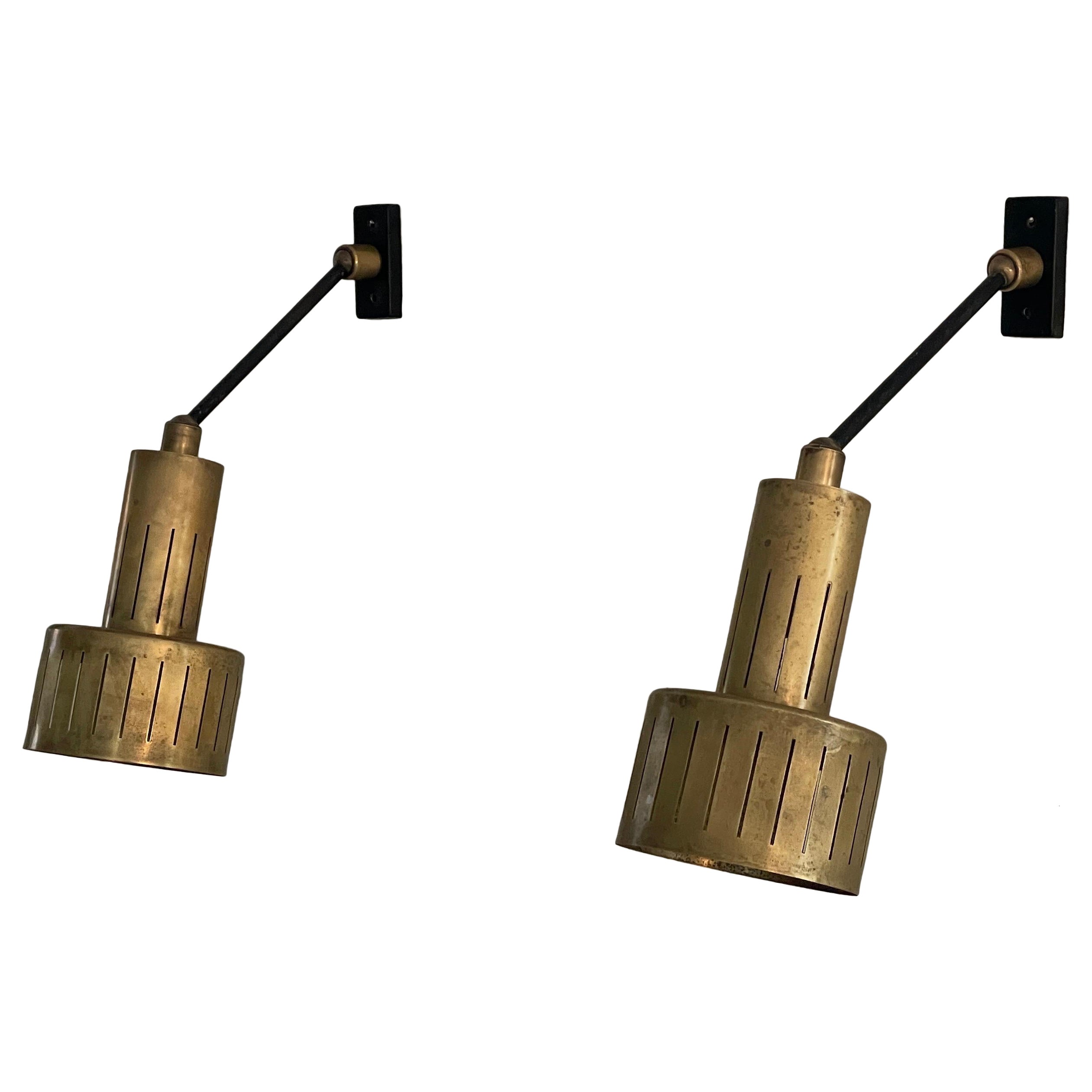 Coppia di lampade da parete regolabili in ottone Art Déco, anni 
40, Italia