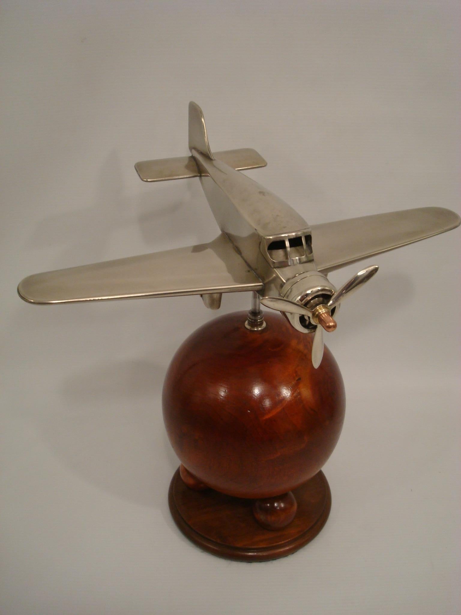 Silvered Art Deco Brass Airplane desk Model, U.K. 1930´s For Sale