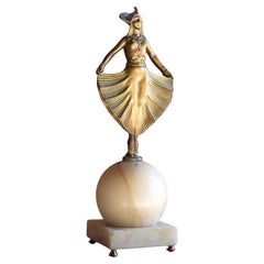 Art-déco-Figurenlampe aus Messing und Alabaster, Art déco