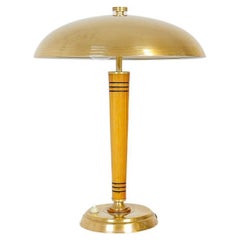 Art Deco Brass and Birch Table Lamp Nordiska Kompaniet, Sweden, 1940s