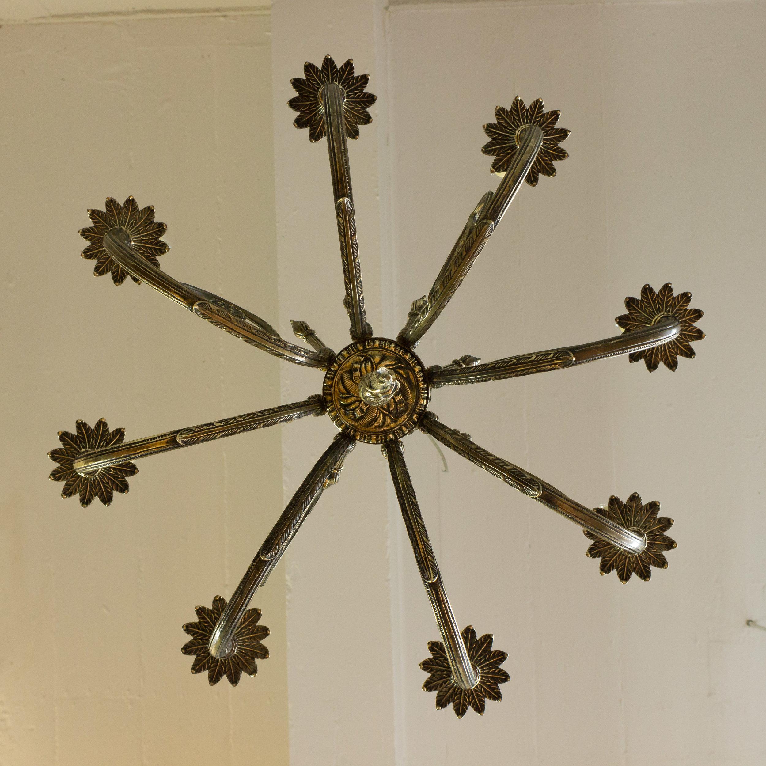 Art Deco Brass and Bronze French 1920's Eight Arm Chandelier For Sale 15