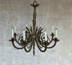 Art Deco Brass and Bronze French 1920's Eight Arm Chandelier