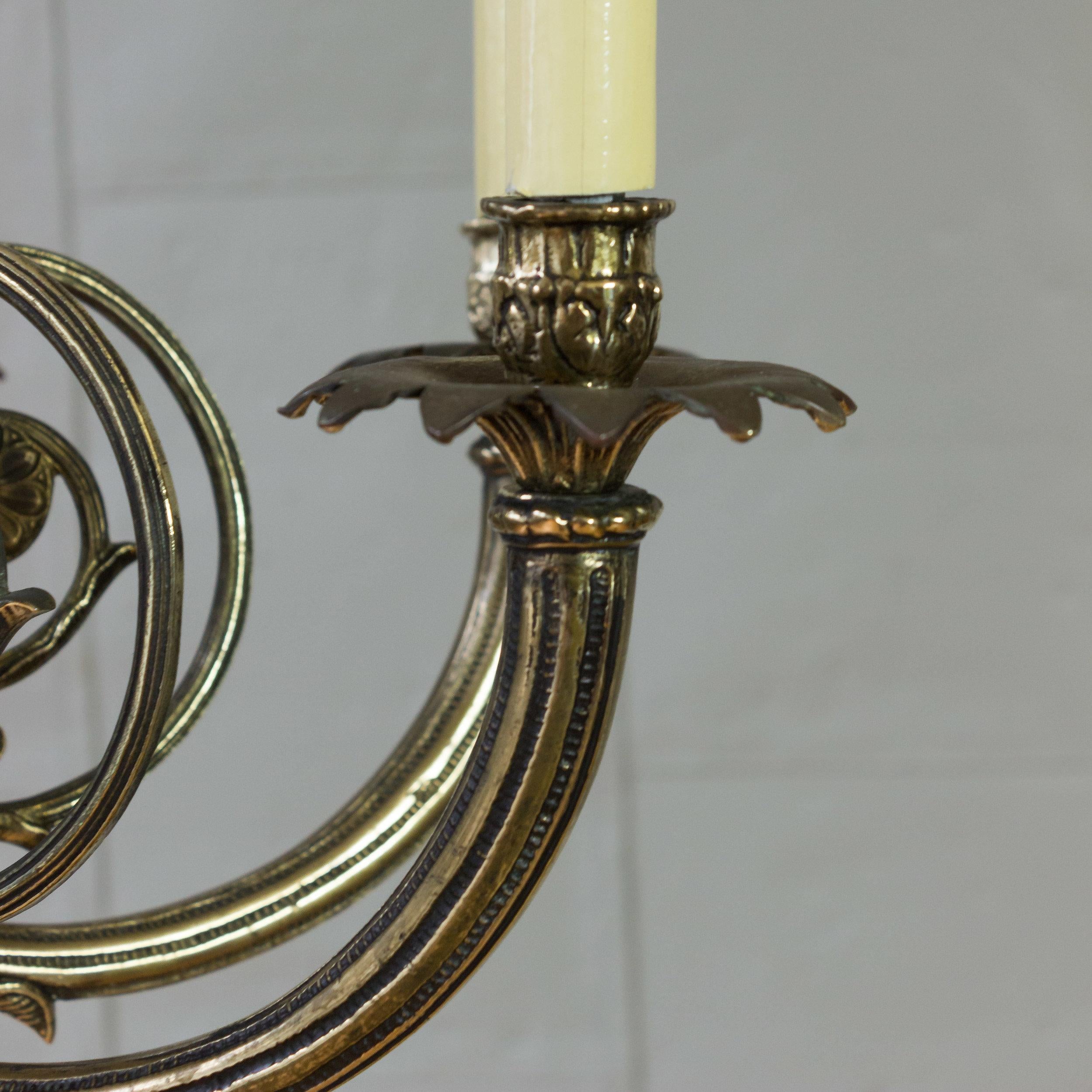Art Deco Brass and Bronze French 1920's Eight Arm Chandelier For Sale 1