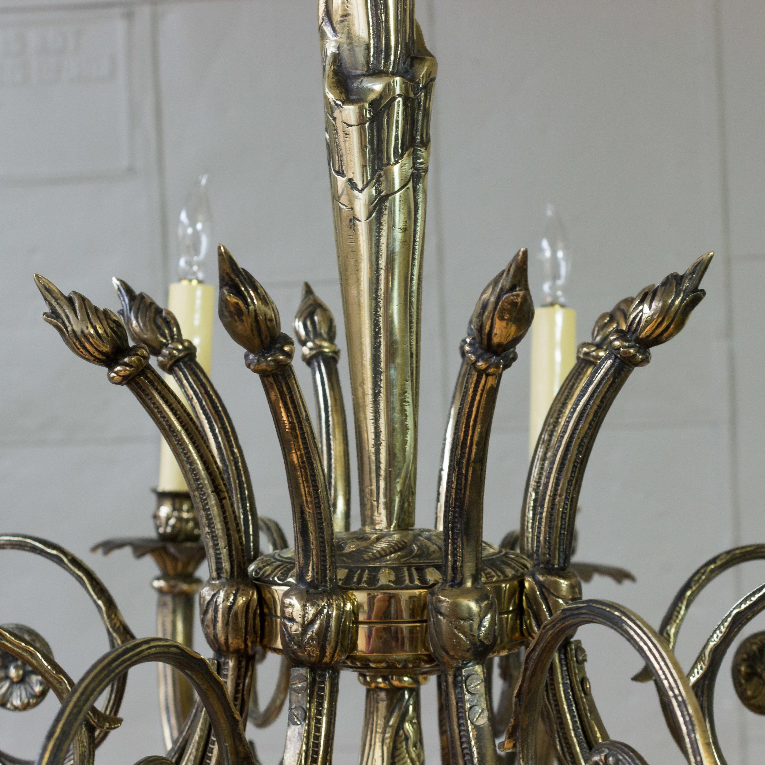 Art Deco Brass and Bronze French 1920's Eight Arm Chandelier For Sale 2
