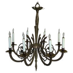 Art Deco Brass and Bronze French 1920's Eight Arm Chandelier