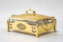 Bol à beurre Art Déco en laiton et verre taillé vers les années 1920