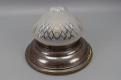 Art Deco Brass and Cut White Frosted Glass Flush Mount, circa 1930