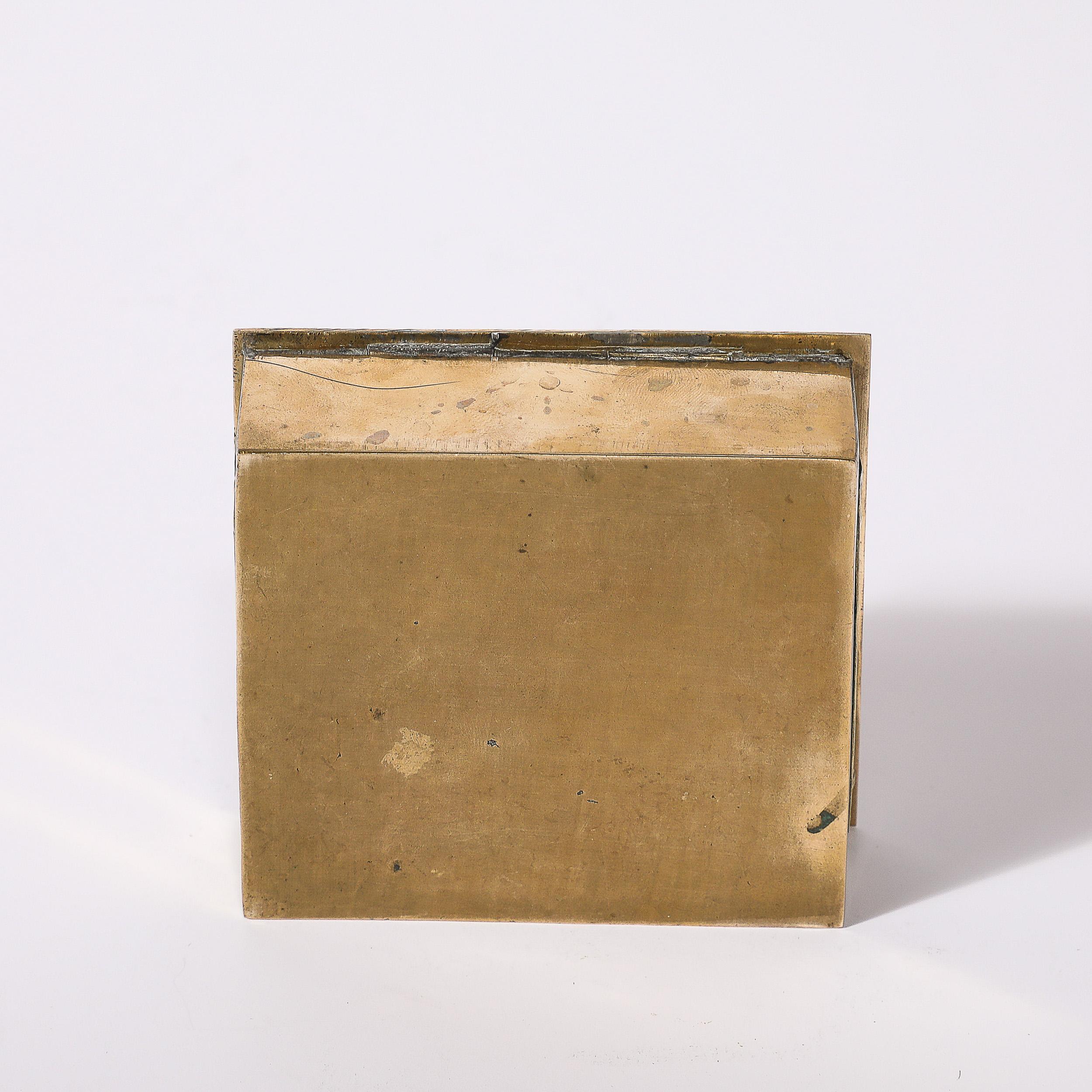 Art Deco Brass and Enamel Box W/ Naturalist Imagery in Relief Cloisonne 5