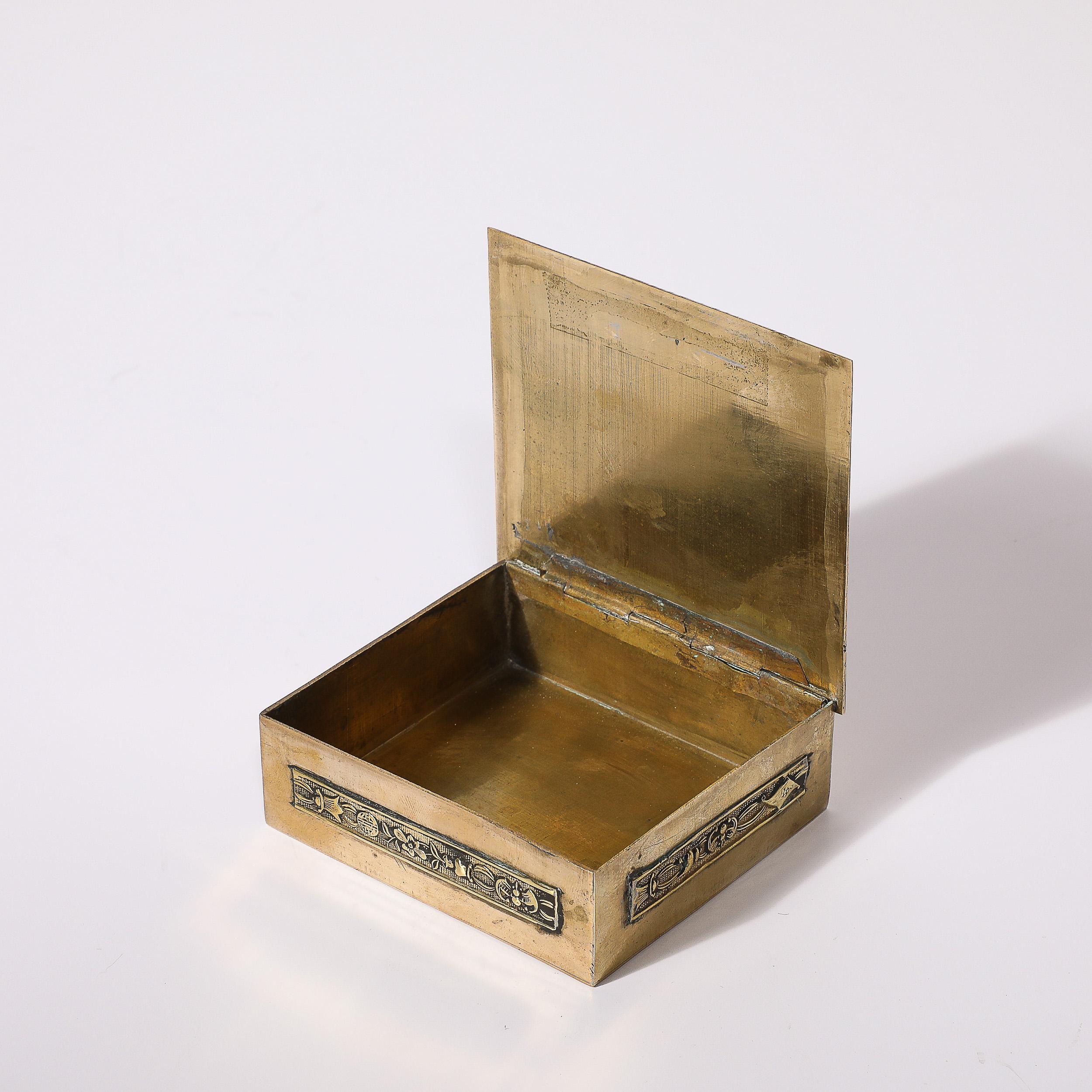 Japanese Art Deco Brass and Enamel Box W/ Naturalist Imagery in Relief Cloisonne