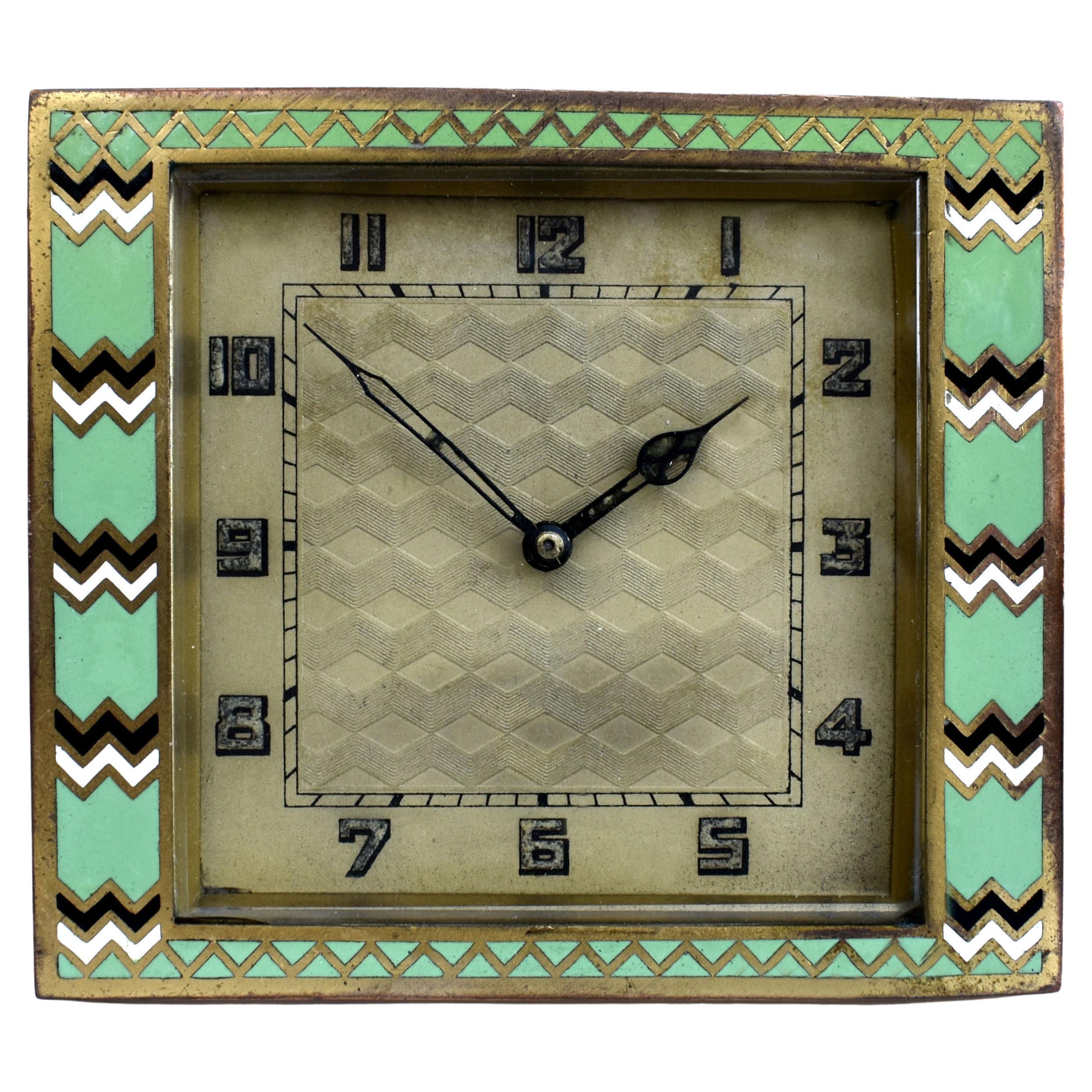 Reloj Art Decó de latón y esmalte, inglés, c1930