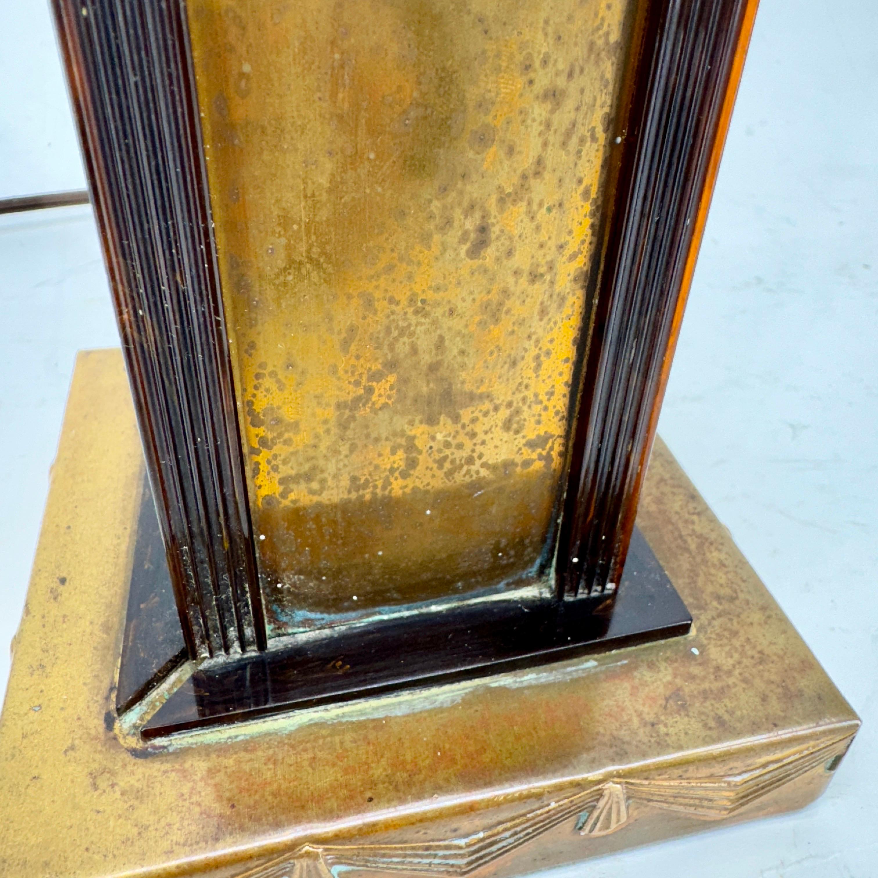 Art Deco Brass and Faux Tortoiseshell Table Lamp For Sale 4