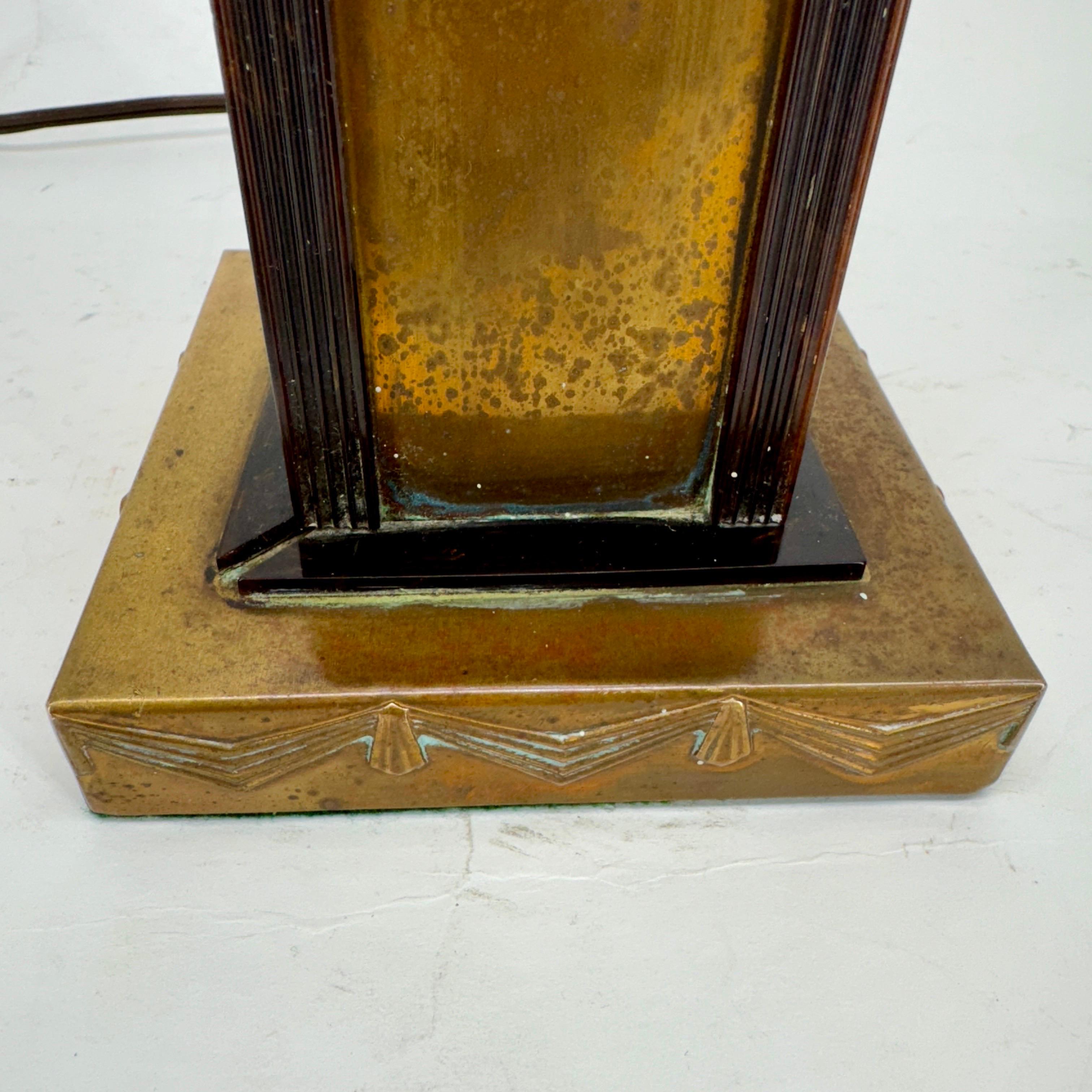 Art Deco Brass and Faux Tortoiseshell Table Lamp For Sale 5