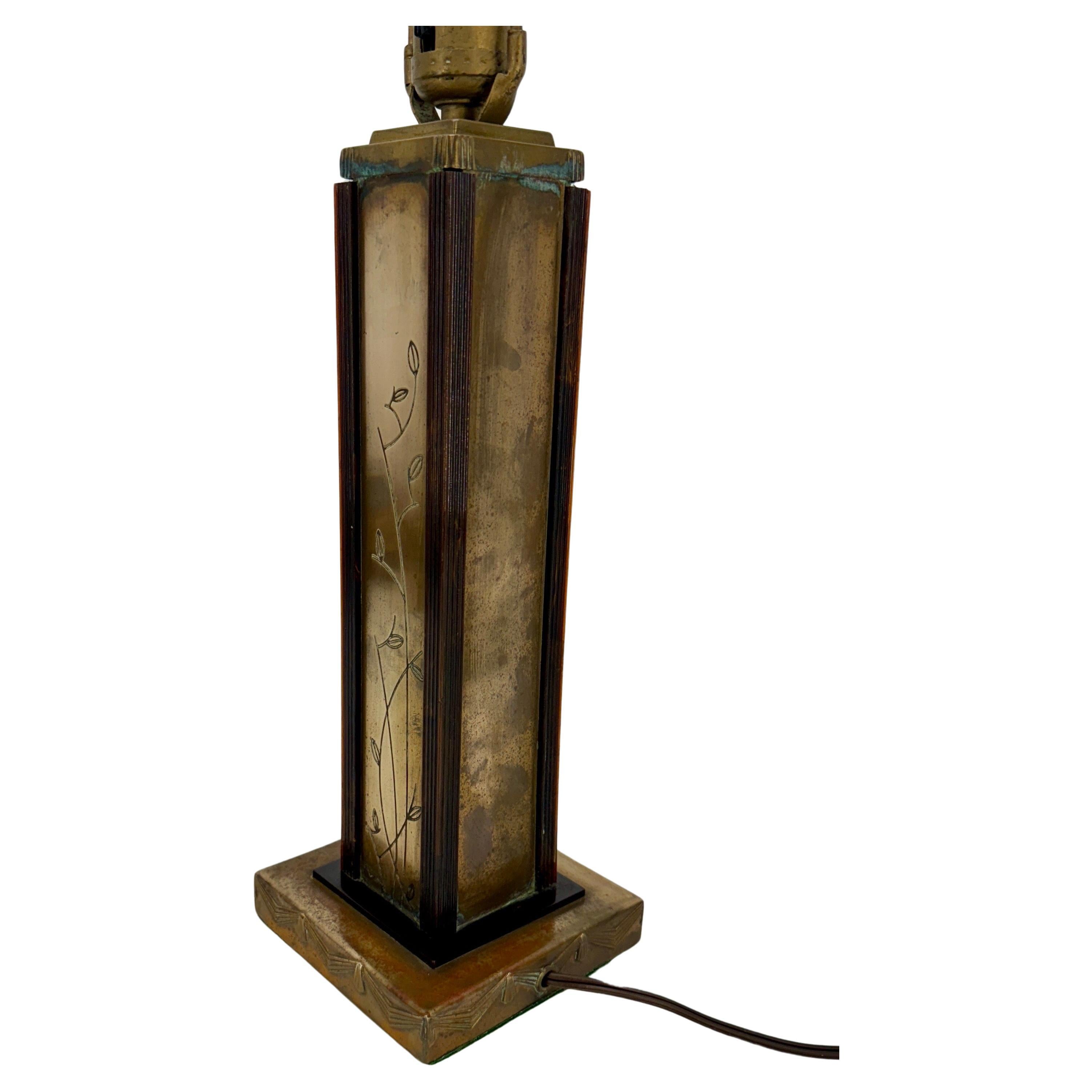 Art Deco Brass and Faux Tortoiseshell Table Lamp In Good Condition For Sale In Haddonfield, NJ