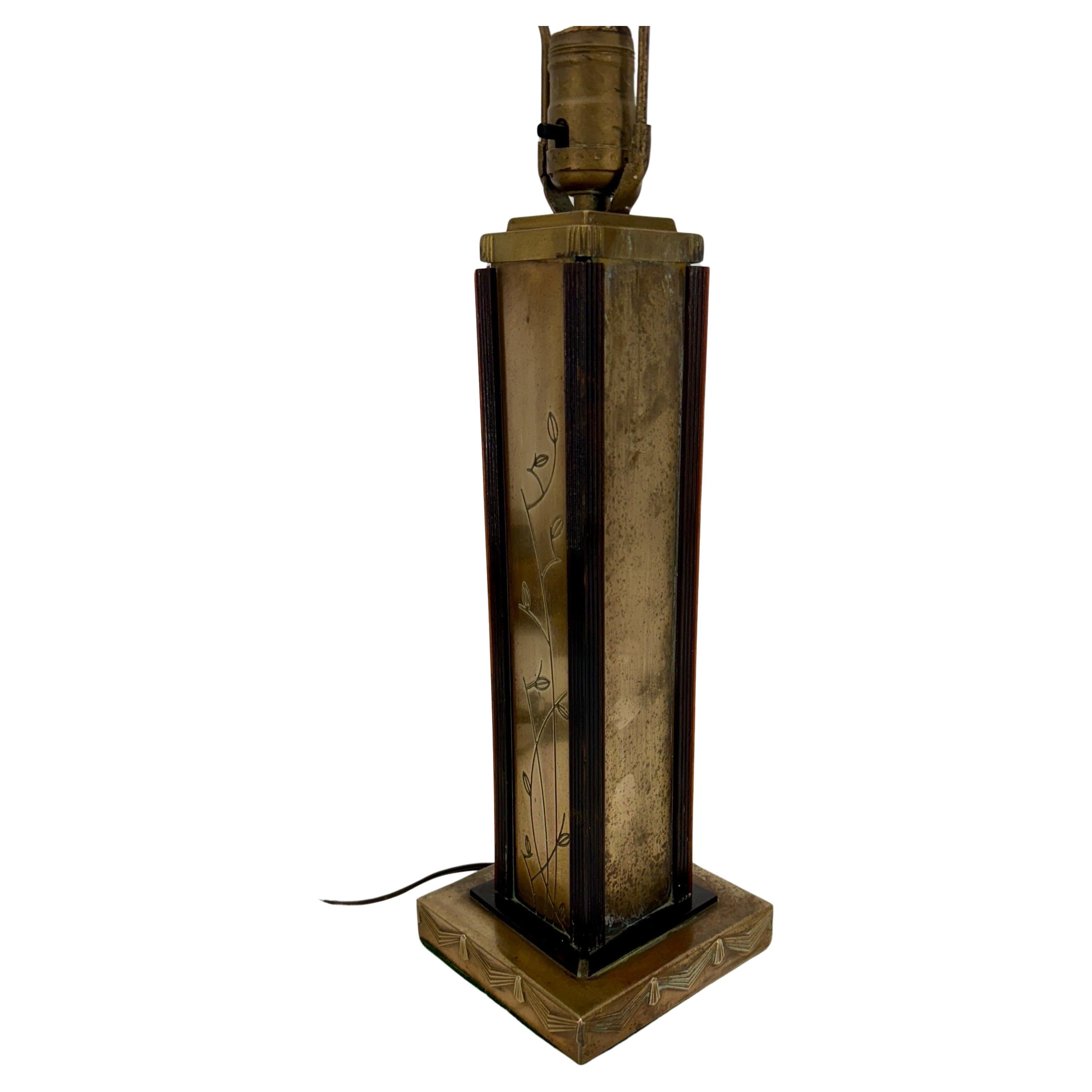20th Century Art Deco Brass and Faux Tortoiseshell Table Lamp For Sale