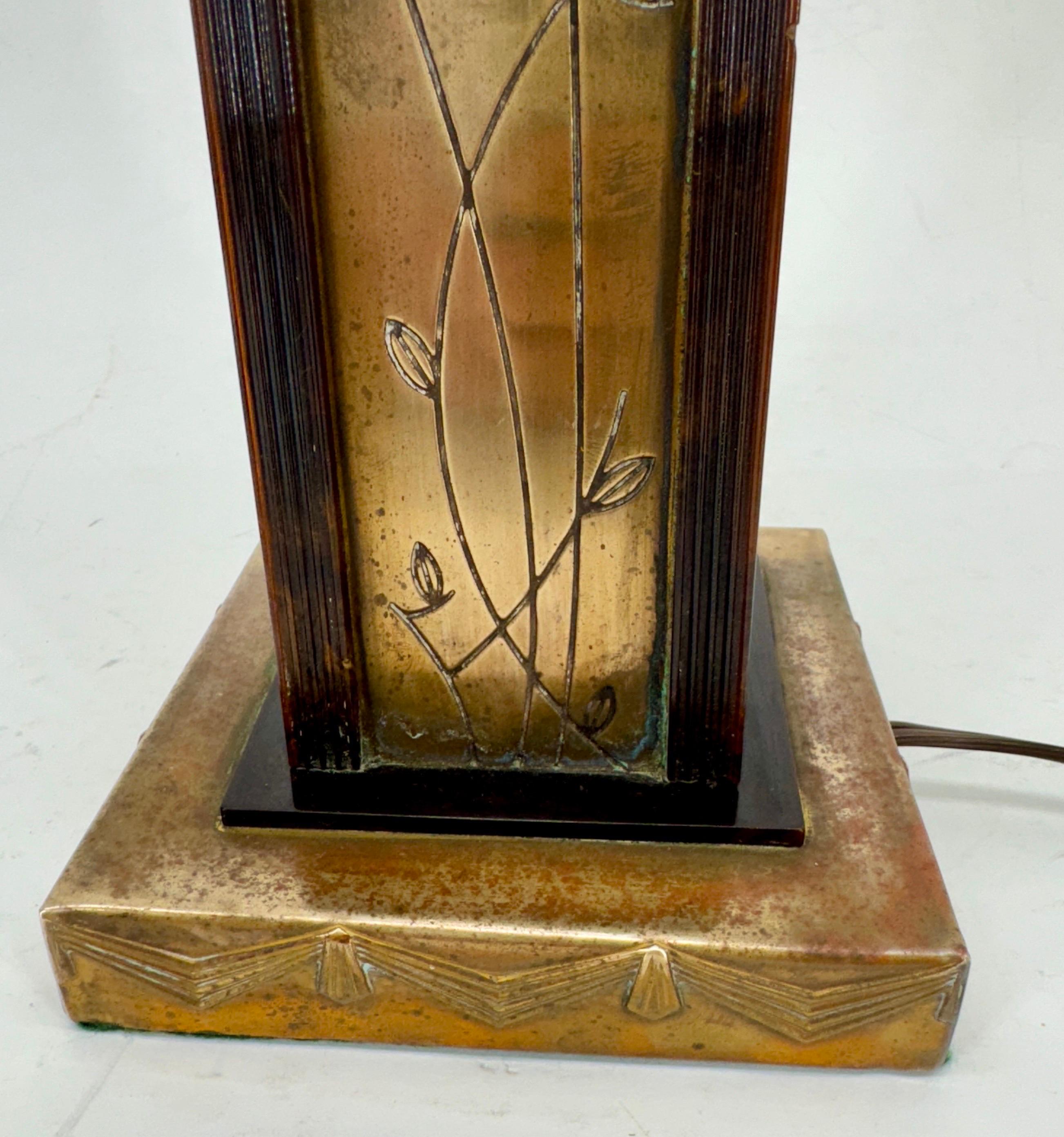 Art Deco Brass and Faux Tortoiseshell Table Lamp For Sale 2