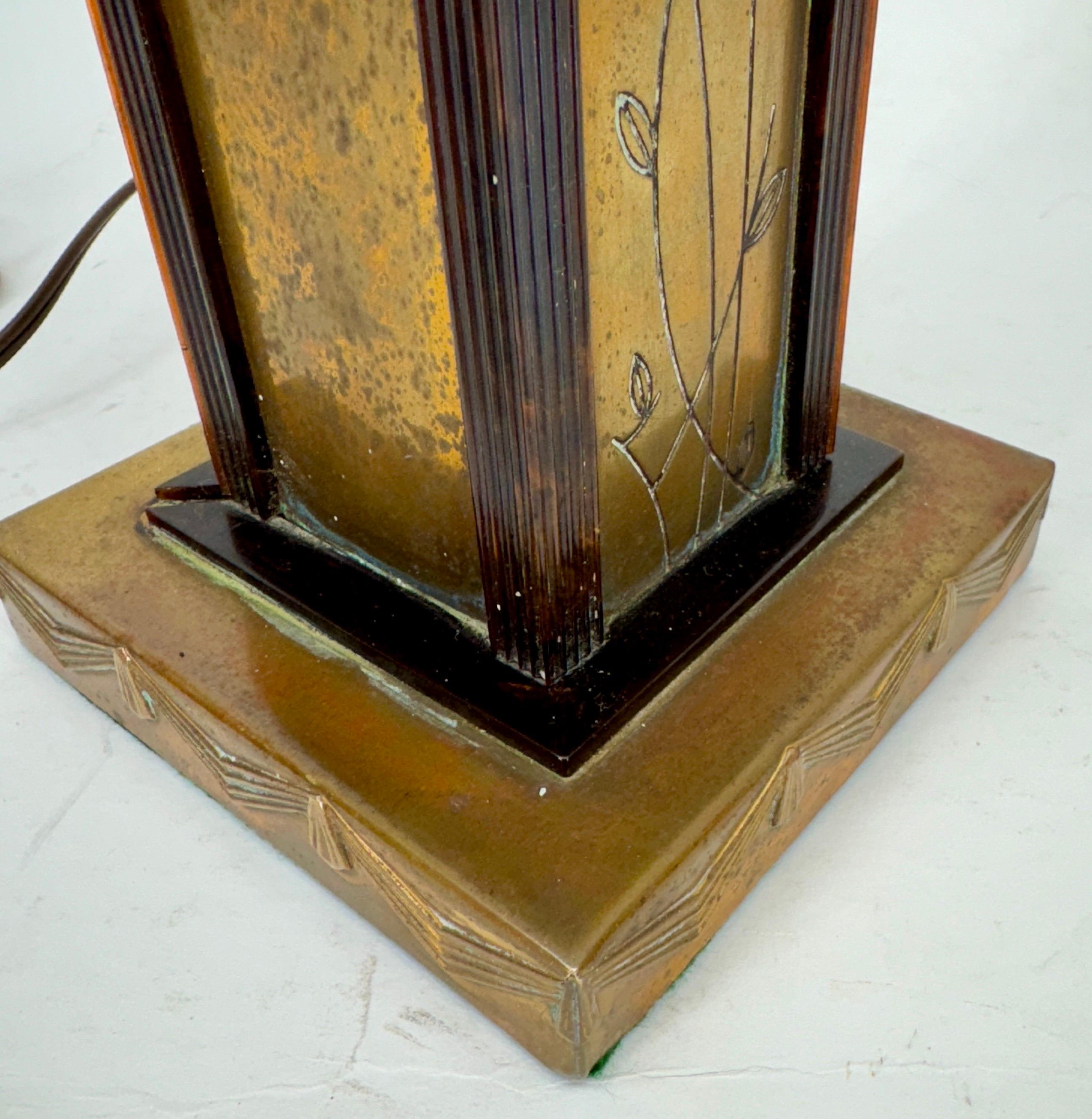 Art Deco Brass and Faux Tortoiseshell Table Lamp For Sale 3
