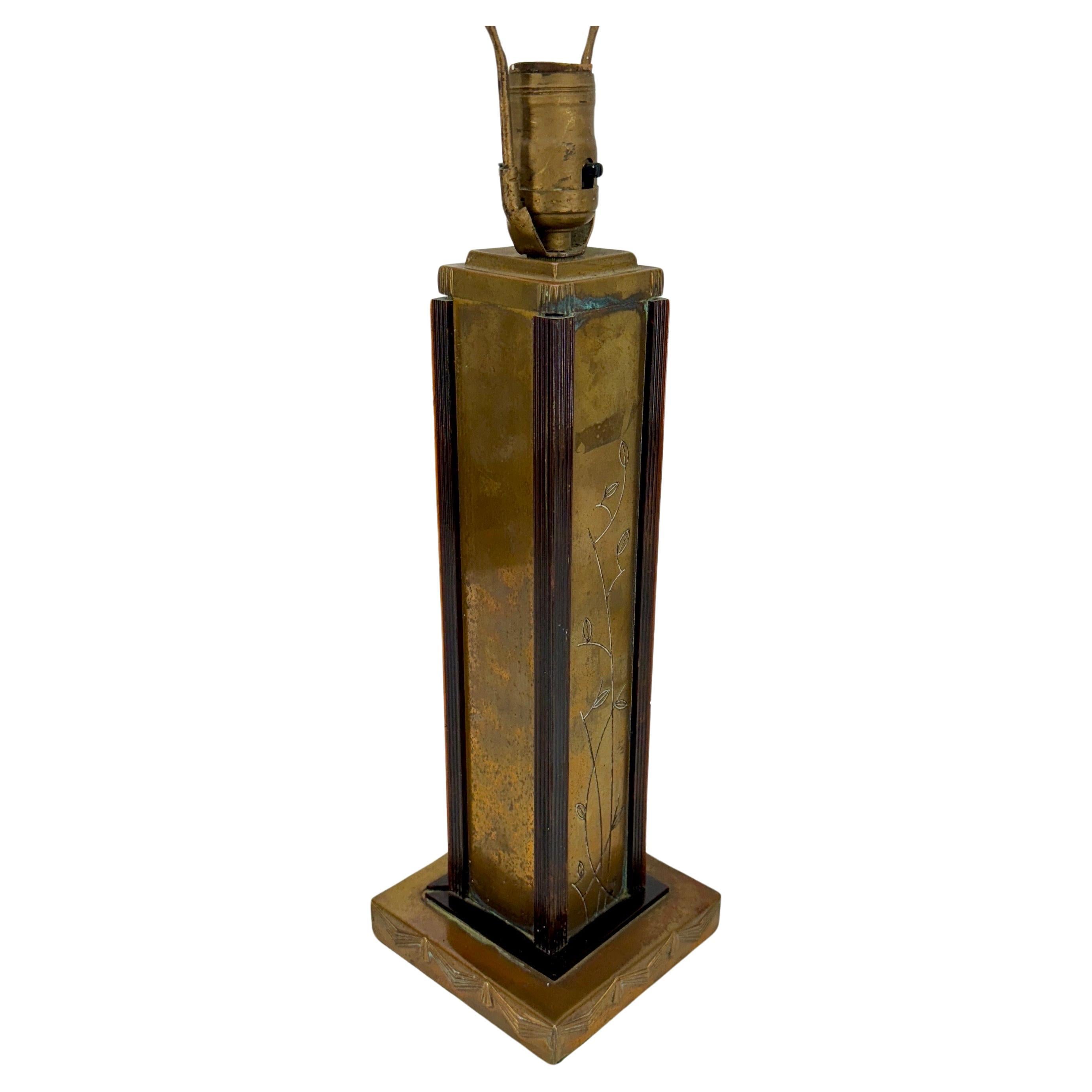 Art Deco Brass and Faux Tortoiseshell Table Lamp For Sale