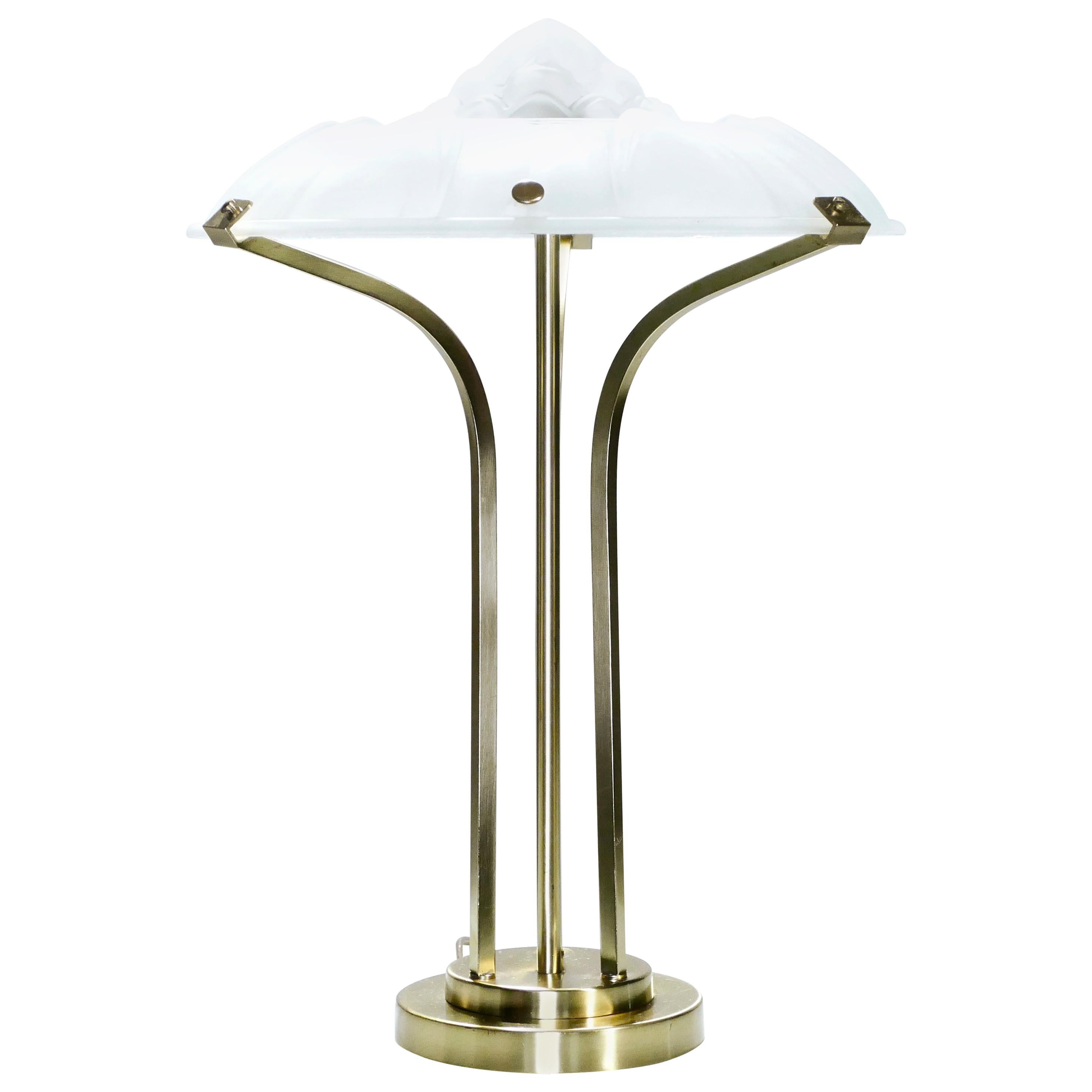 Art Deco Brass and Frosted Glass Lamp, 1940s