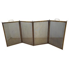 Art Deco Brass and Gilt Wire Mesh Four-Fold Fire Screen, Circa 1930s