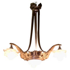 Art Deco Brass and Glass 3 Branch Centre Light A very pretty piece