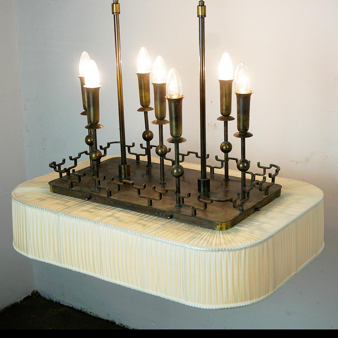 Lampadario da biliardo o da snooker in ottone e vetro Art Deco in vendita 3