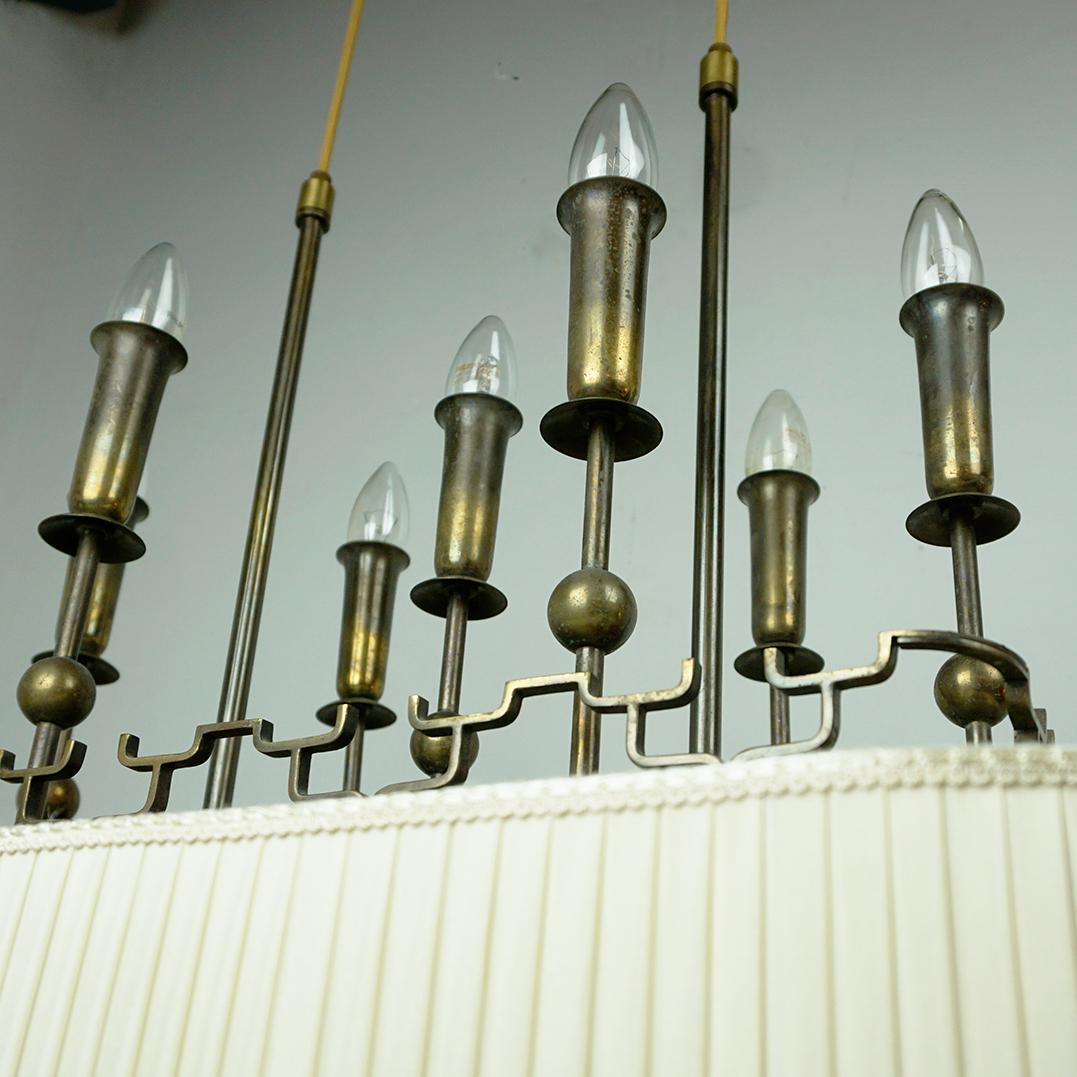 Bronzo Lampadario da biliardo o da snooker in ottone e vetro Art Deco in vendita