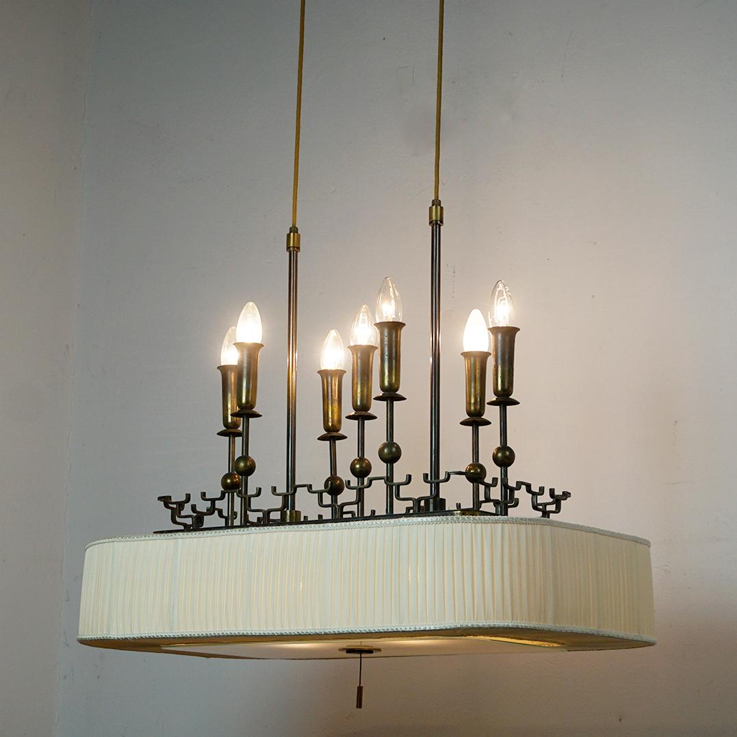 Lampadario da biliardo o da snooker in ottone e vetro Art Deco in vendita 1