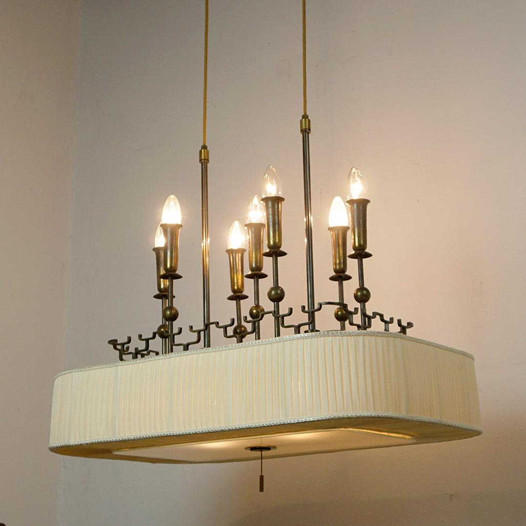 Lampadario da biliardo o da snooker in ottone e vetro Art Deco in vendita 2