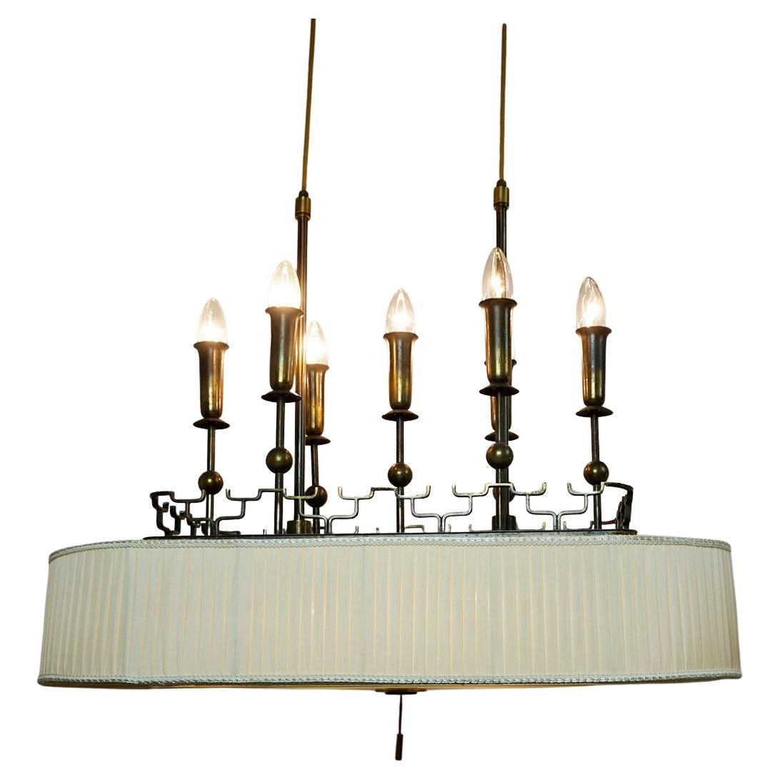 Art Deco Brass and Glass Billard or Snooker Chandelier