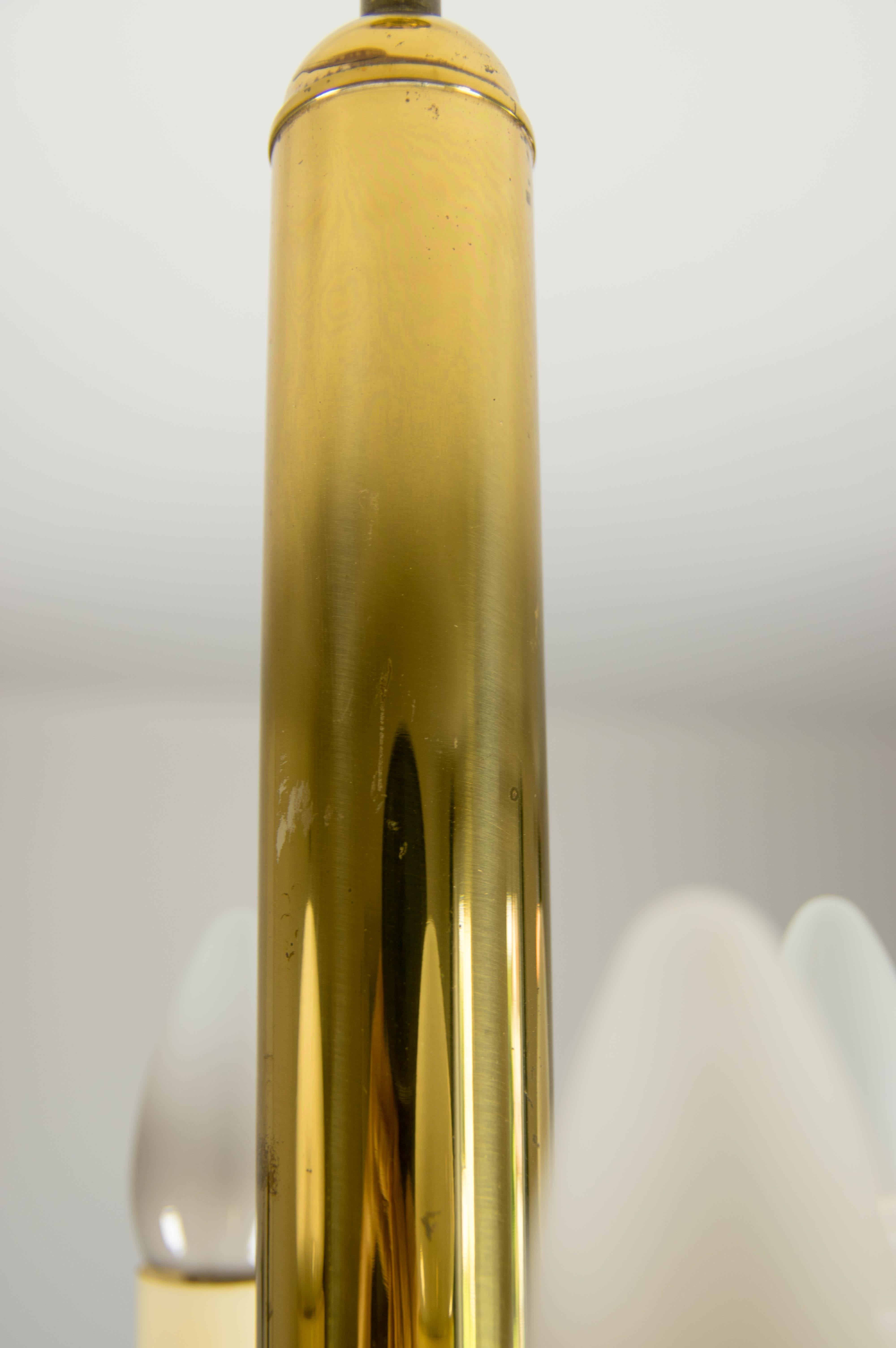 Art Deco Brass and Glass Chandelier, 1930s For Sale 4