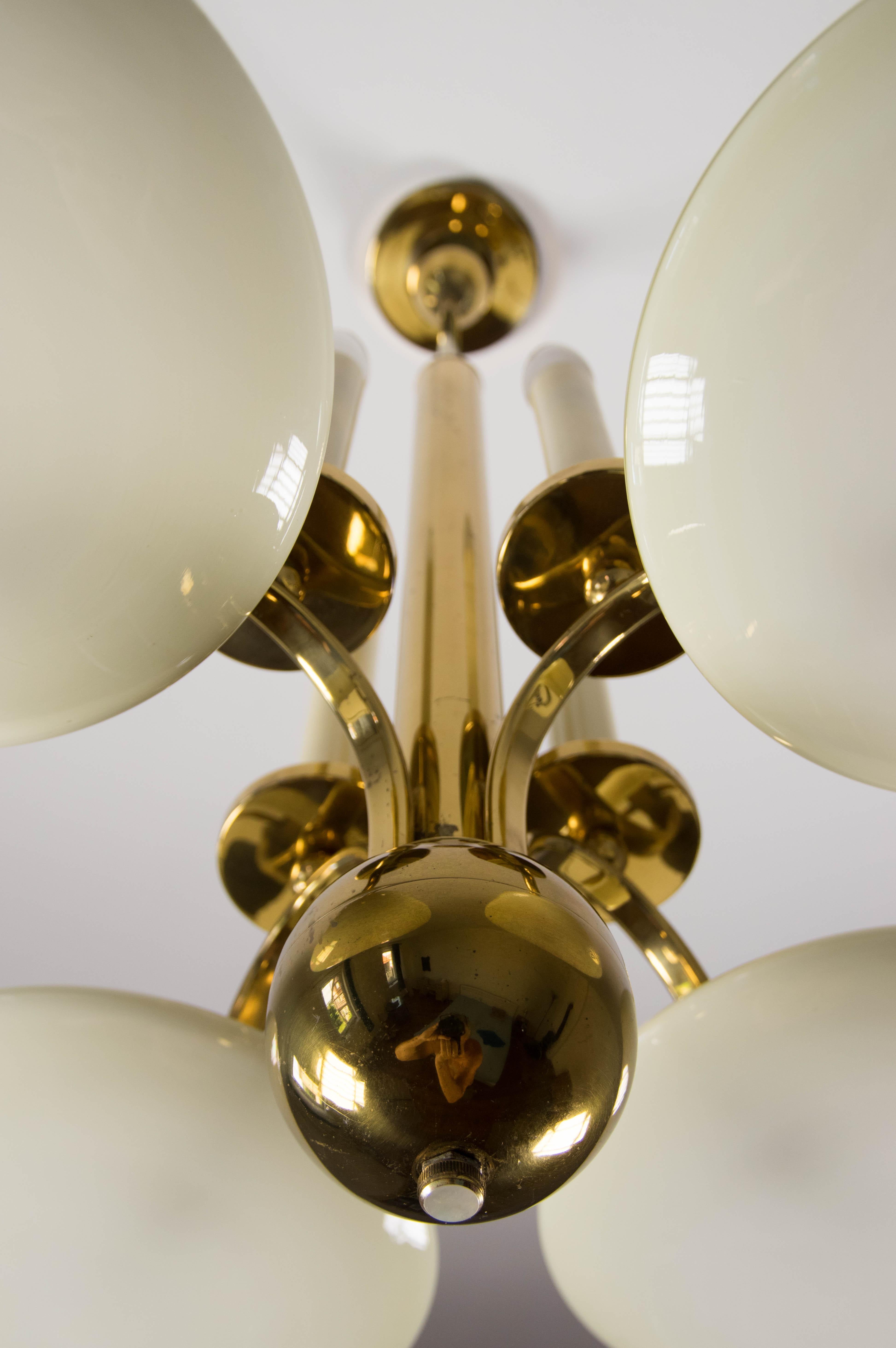 Art Deco Brass and Glass Chandelier, 1930s For Sale 6