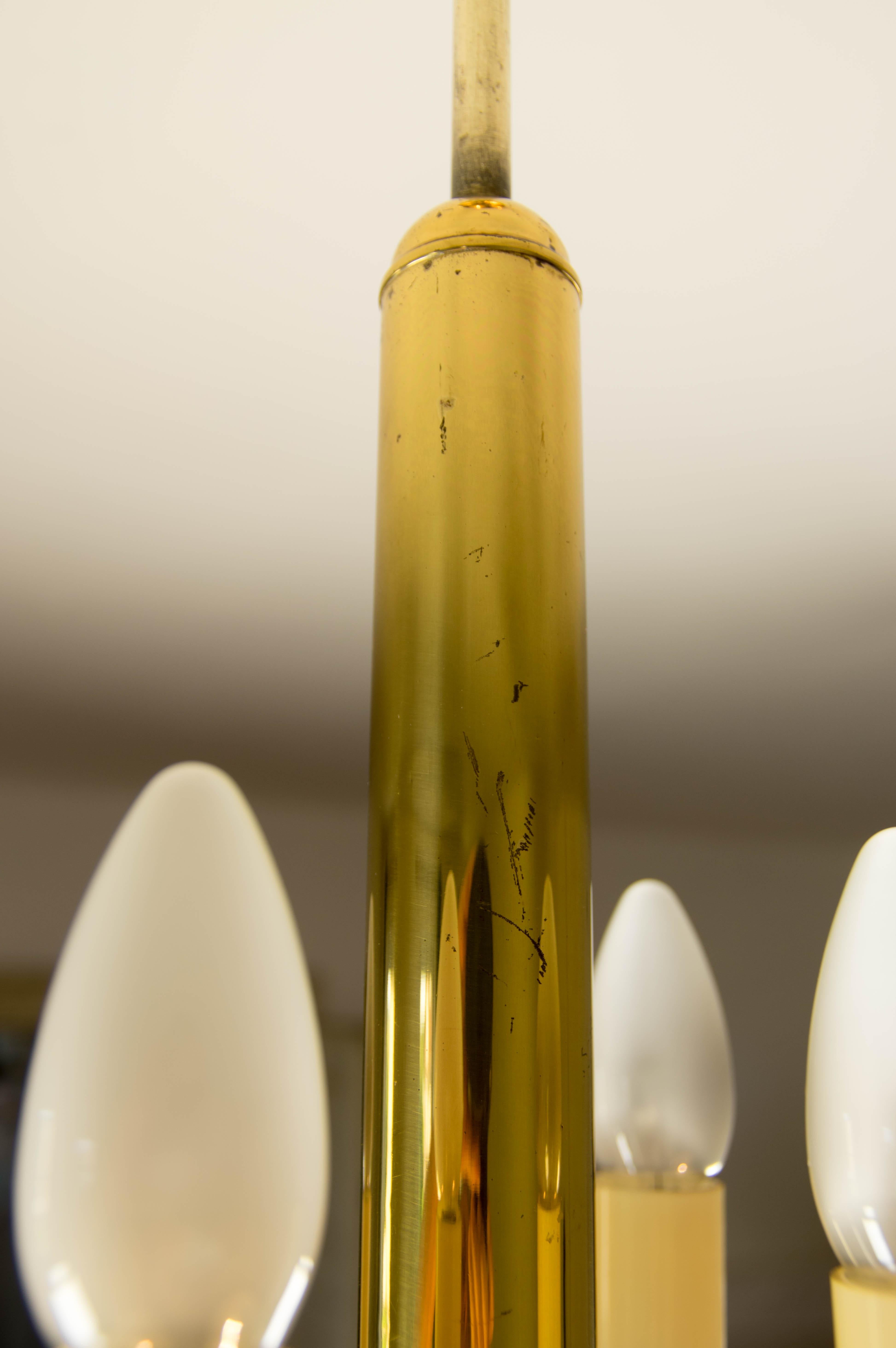 Art Deco Brass and Glass Chandelier, 1930s For Sale 8