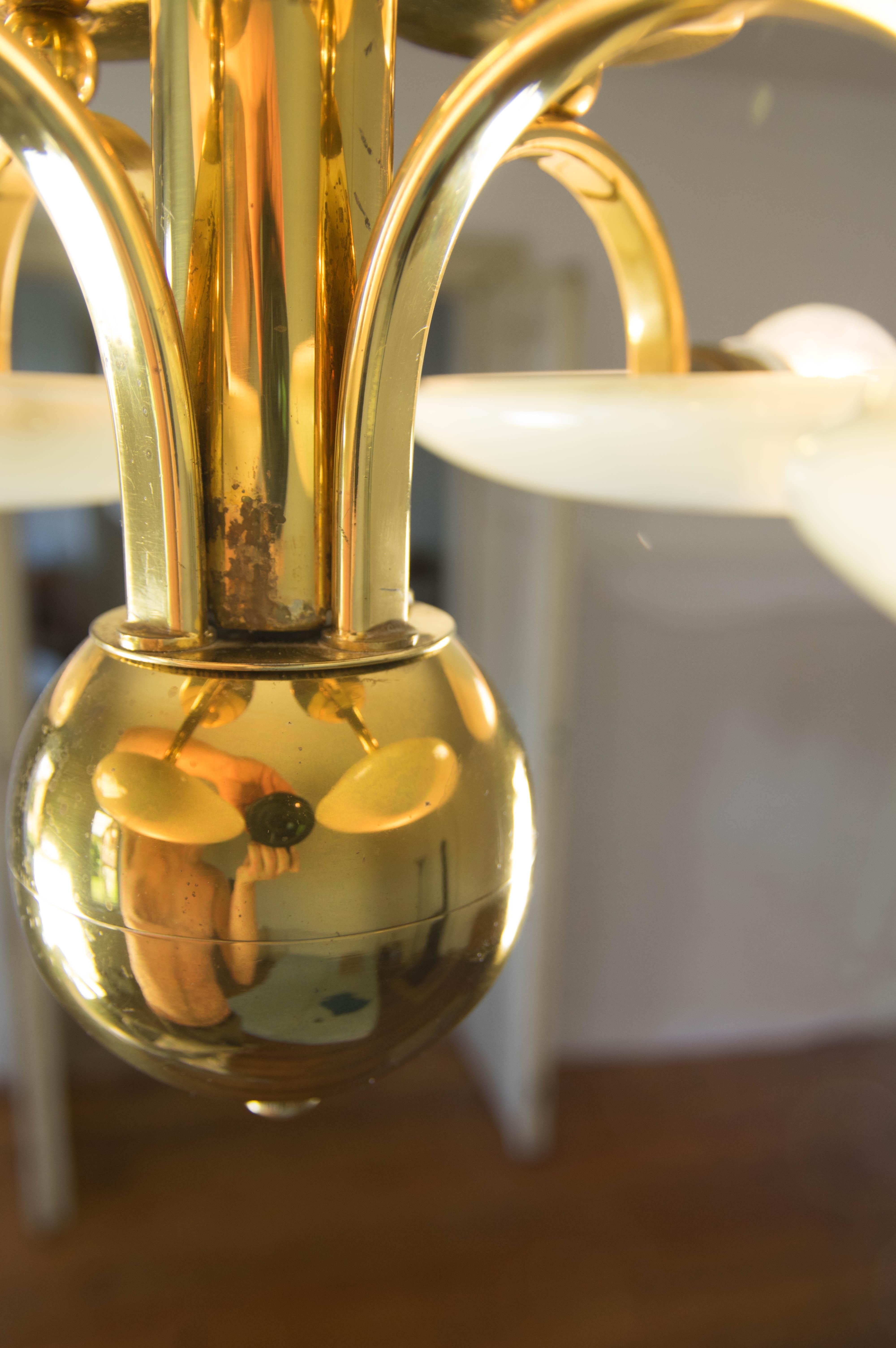 Art Deco Brass and Glass Chandelier, 1930s For Sale 9