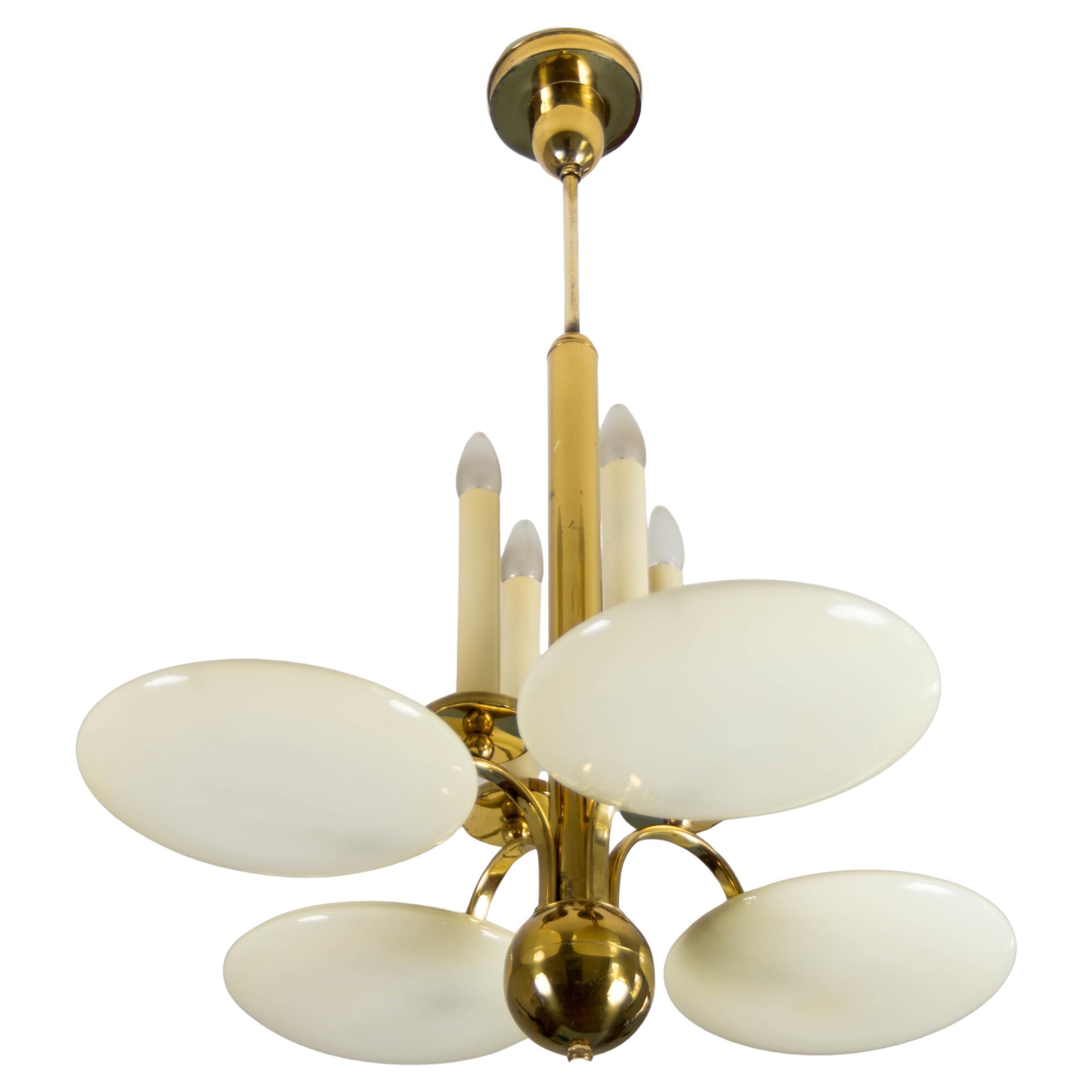 Lustre Art Déco en laiton et verre, années 1930