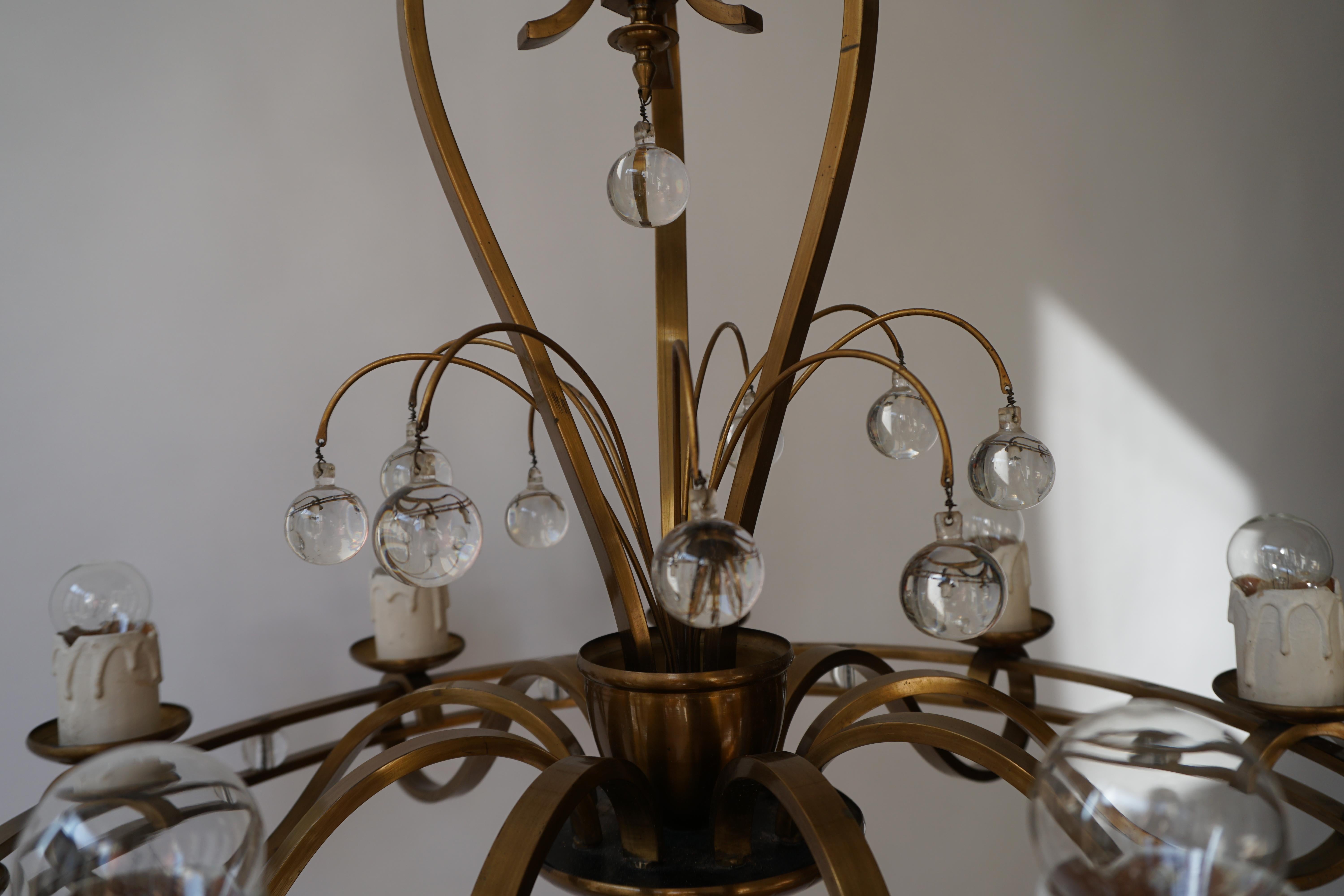 Art Deco Brass and Glass Chandelier For Sale 6