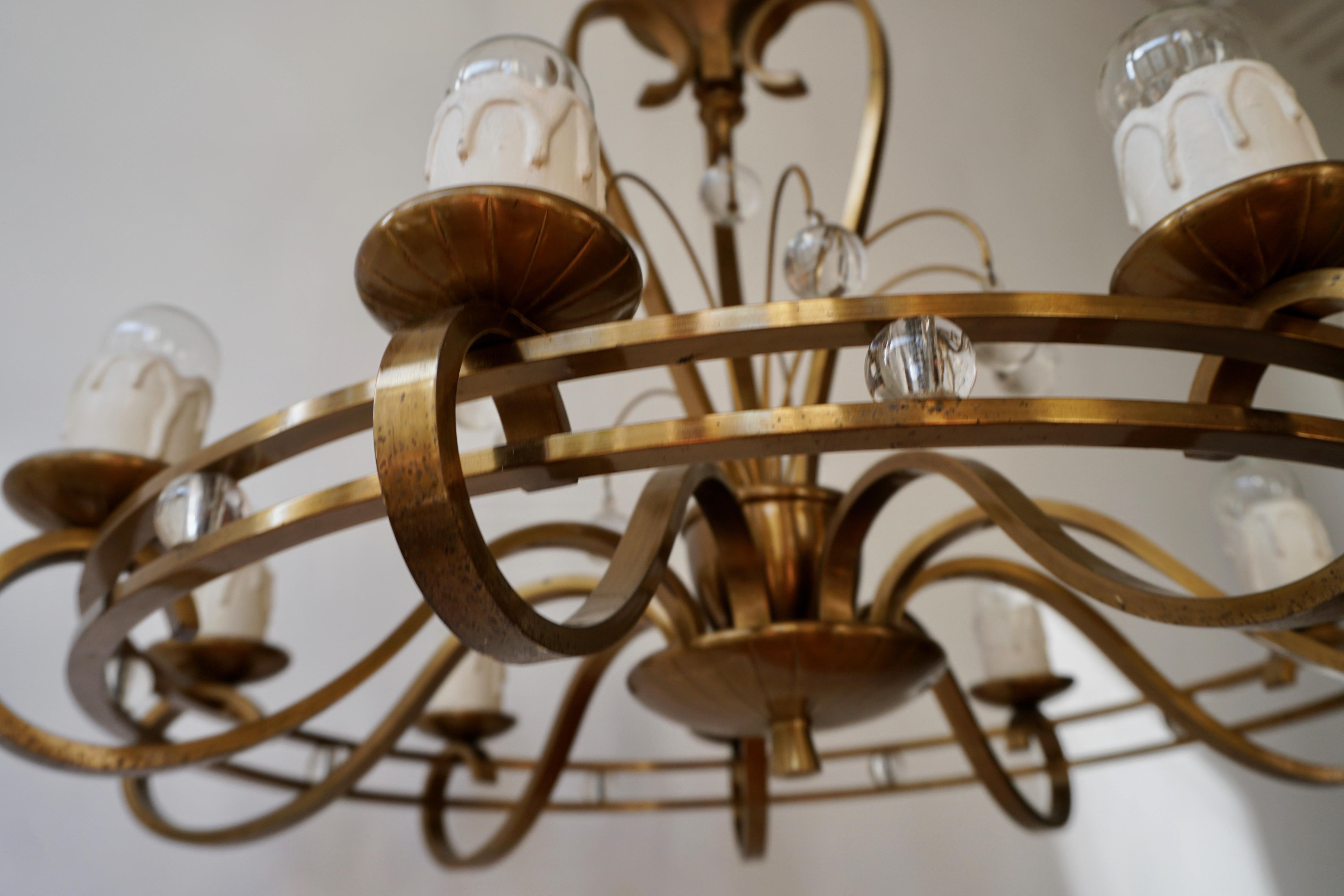 Art Deco Brass and Glass Chandelier For Sale 7