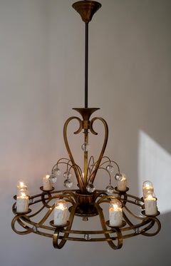 Art Deco Brass and Glass Chandelier