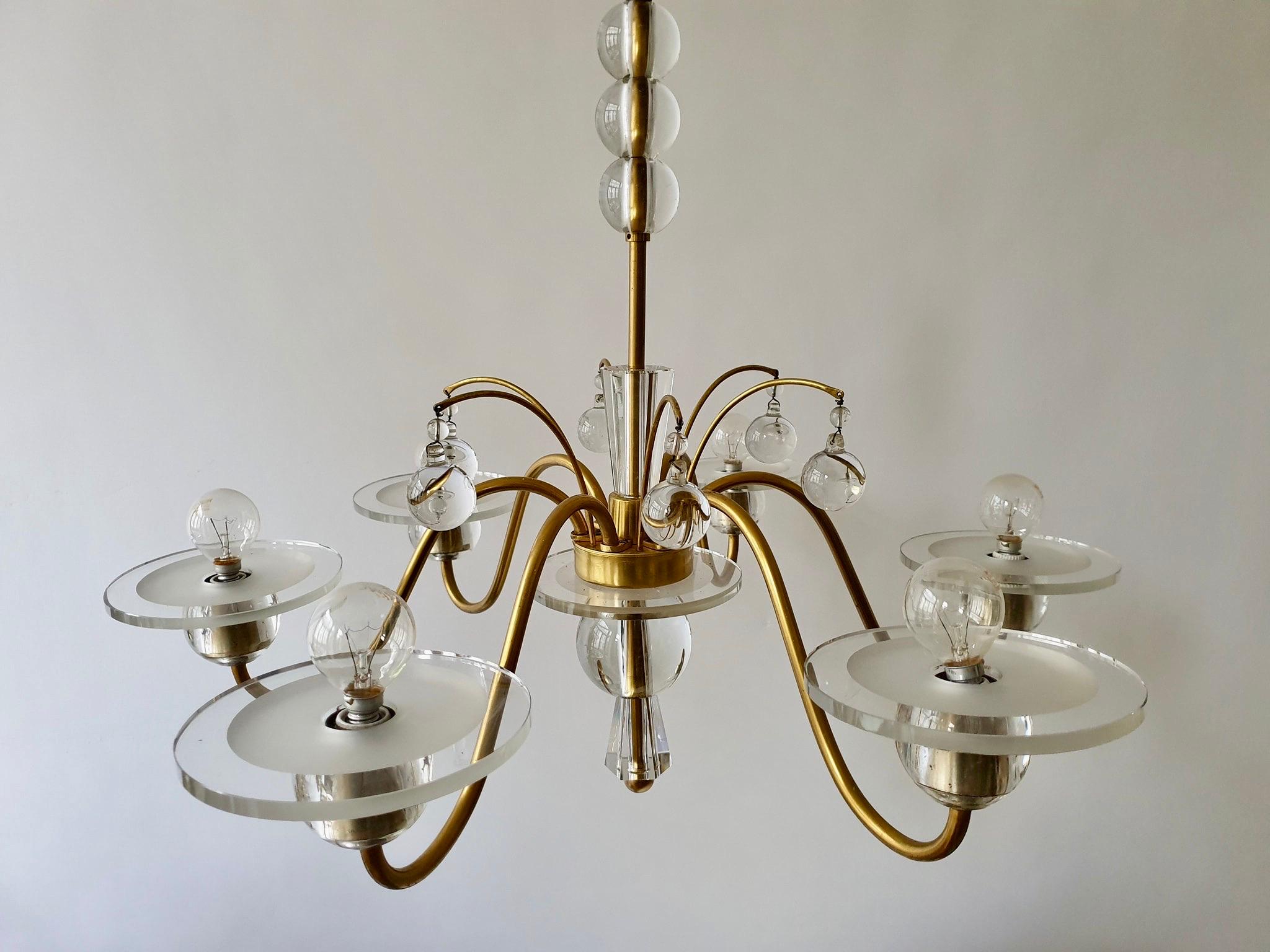 Art Deco Brass and Glass Chandelier In Good Condition For Sale In Antwerp, BE