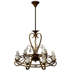 Lampadario Art Deco in ottone e vetro