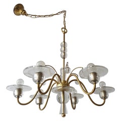 Vintage Art Deco Brass and Glass Chandelier